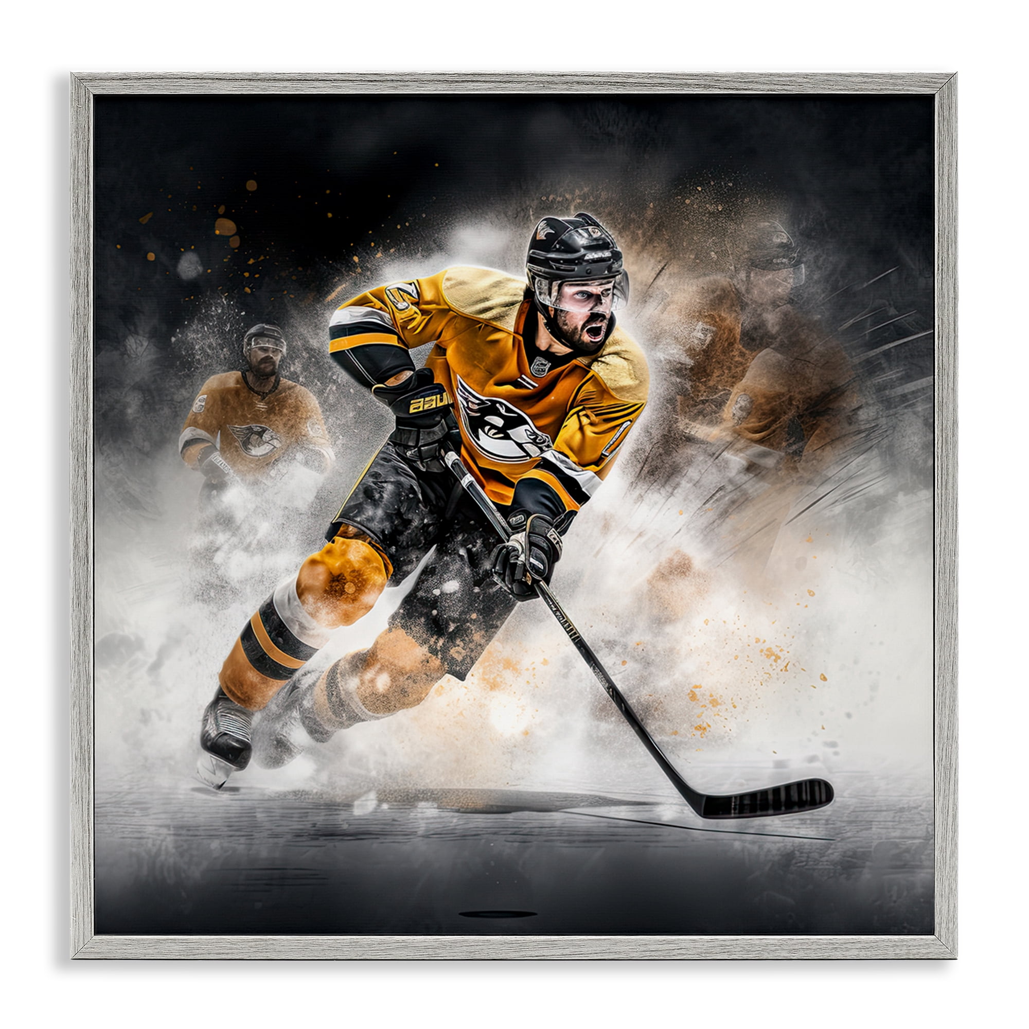 Stupell Industries Hockey Player Athlete People Painting Gray Framed Art Print Wall Art, 12 x 12