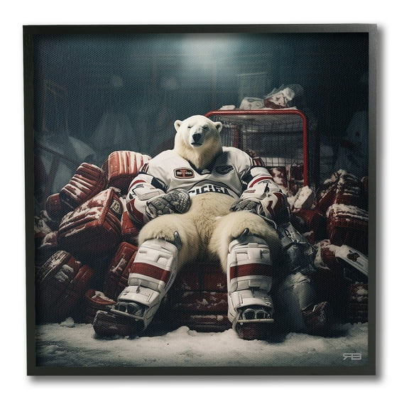 Stupell Industries Hockey Player Polar Bear Animals & Insects Painting Black Framed Art Print Wall Art, 12 x 12