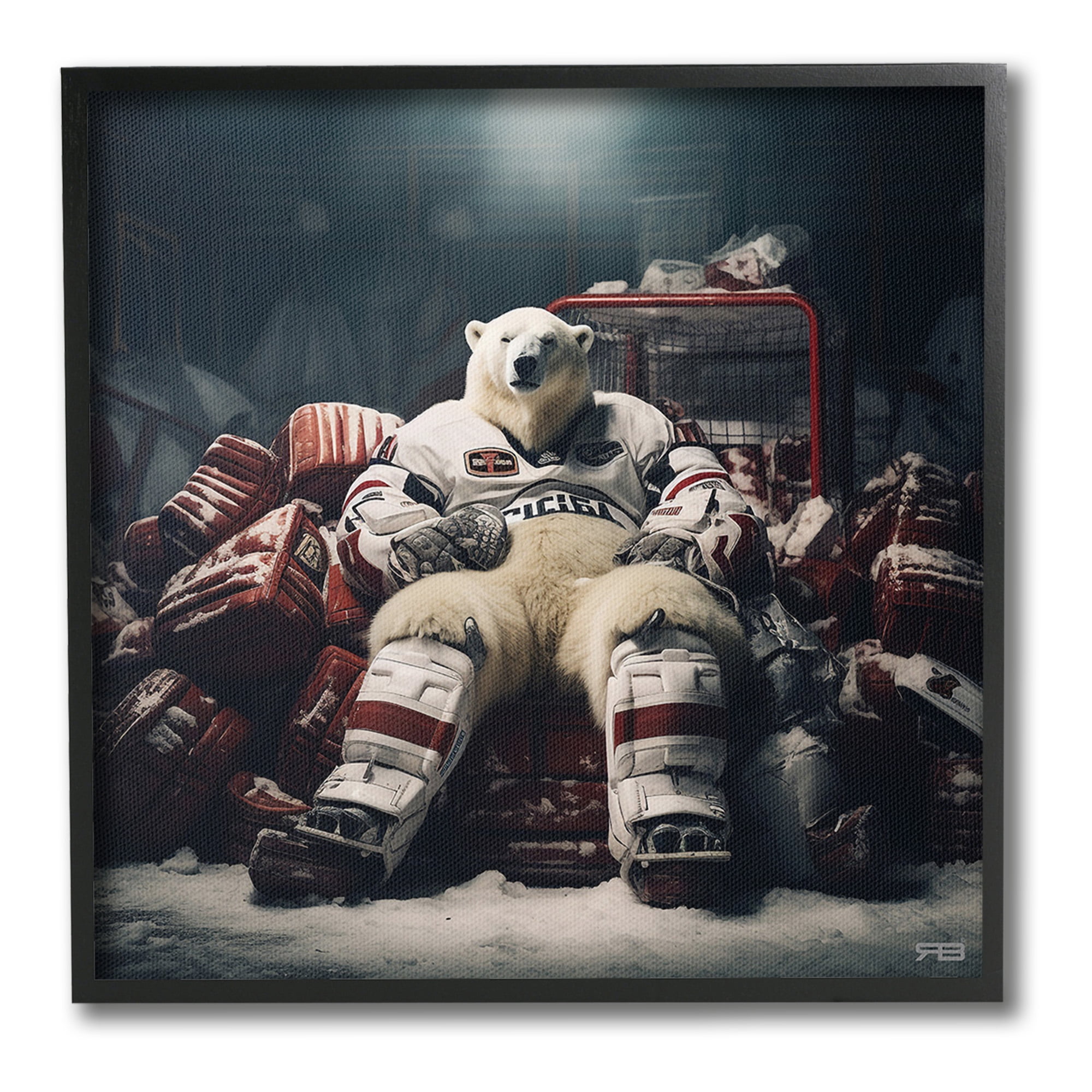 Stupell Industries Hockey Player Polar Bear Animals & Insects Painting Black Framed Art Print Wall Art, 24 x 24