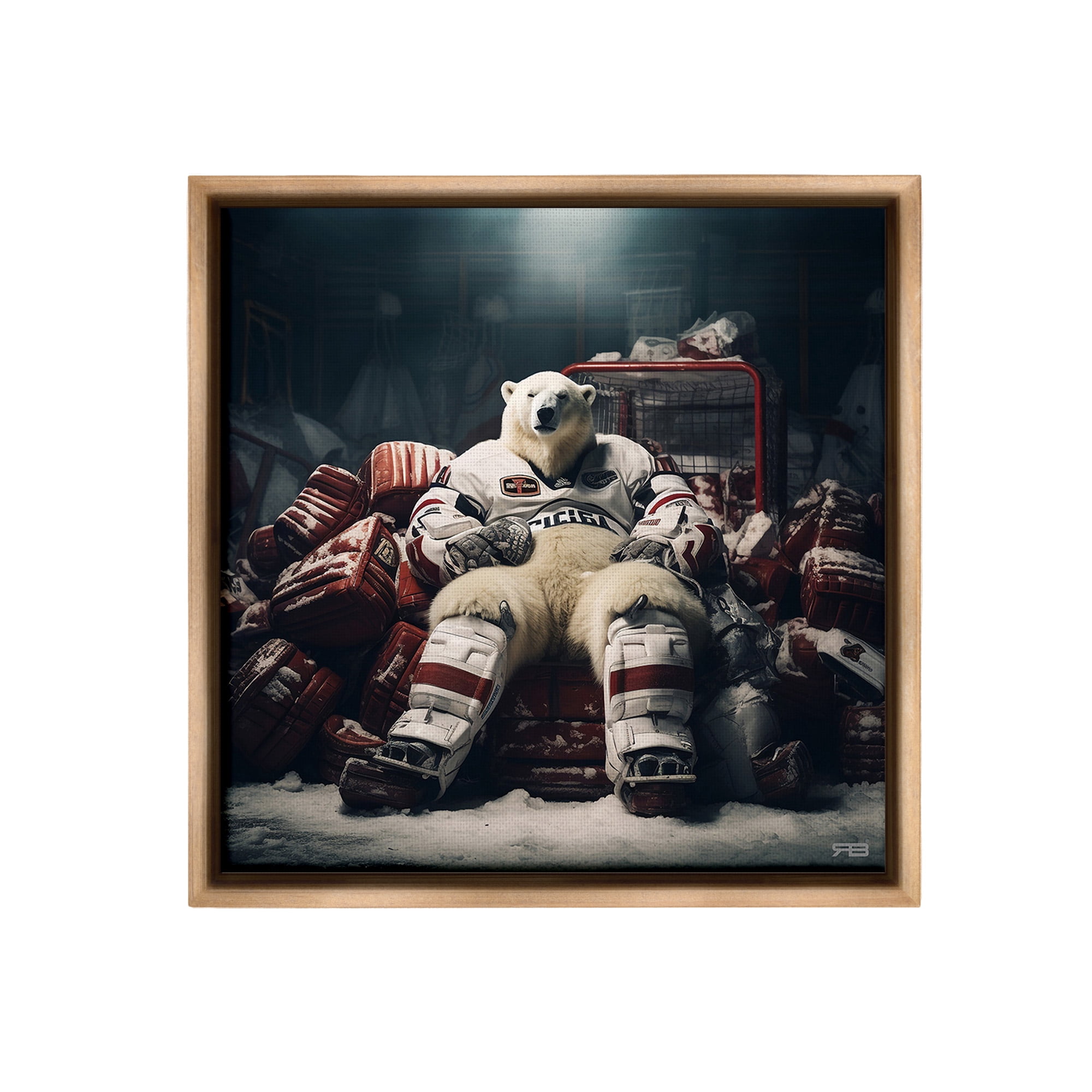 Stupell Industries Hockey Player Polar Bear Animals & Insects Painting Brown Floater Framed Canvas Art Print Wall Art, 18 x 18