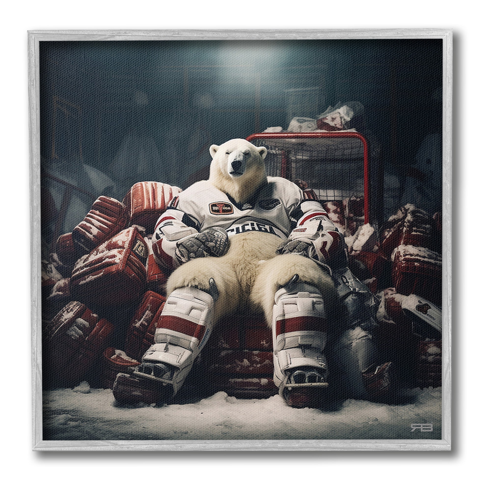 Stupell Industries Hockey Player Polar Bear Animals & Insects Painting Gray Framed Art Print Wall Art, 12 x 12