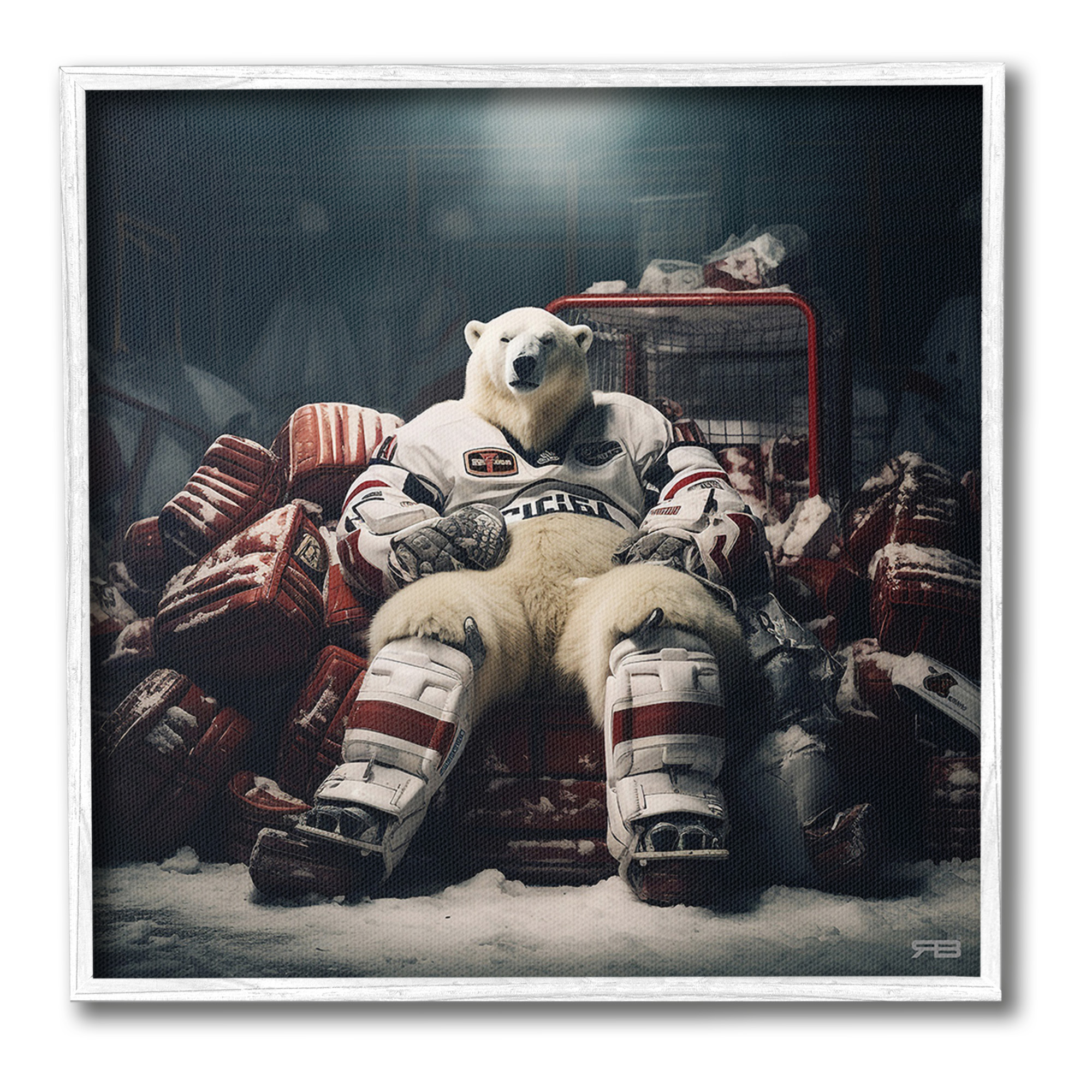 Stupell Industries Hockey Player Polar Bear Animals & Insects Painting White Framed Art Print Wall Art, 24 x 24