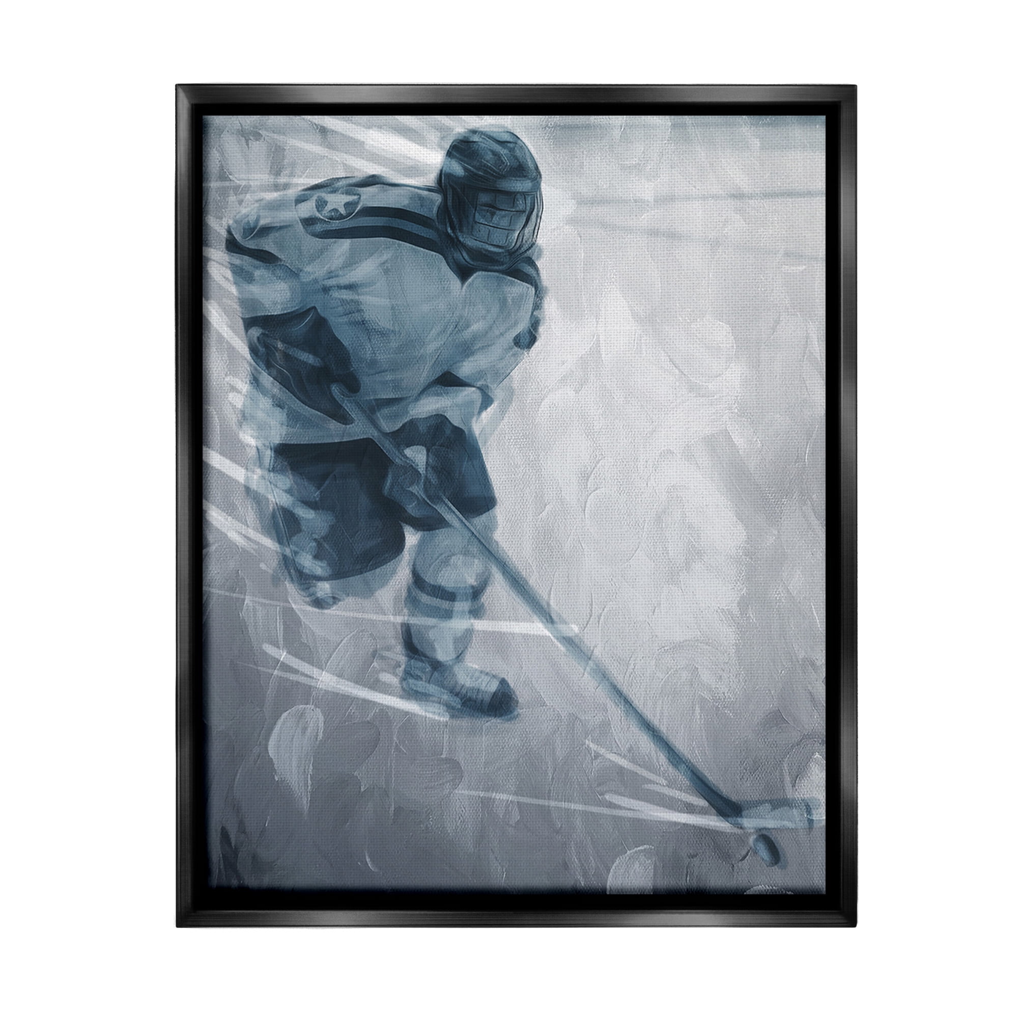 Stupell Industries Hockey Player on Ice Sports Painting Black Floater Framed Canvas Art Print Wall Art, 25 x 31