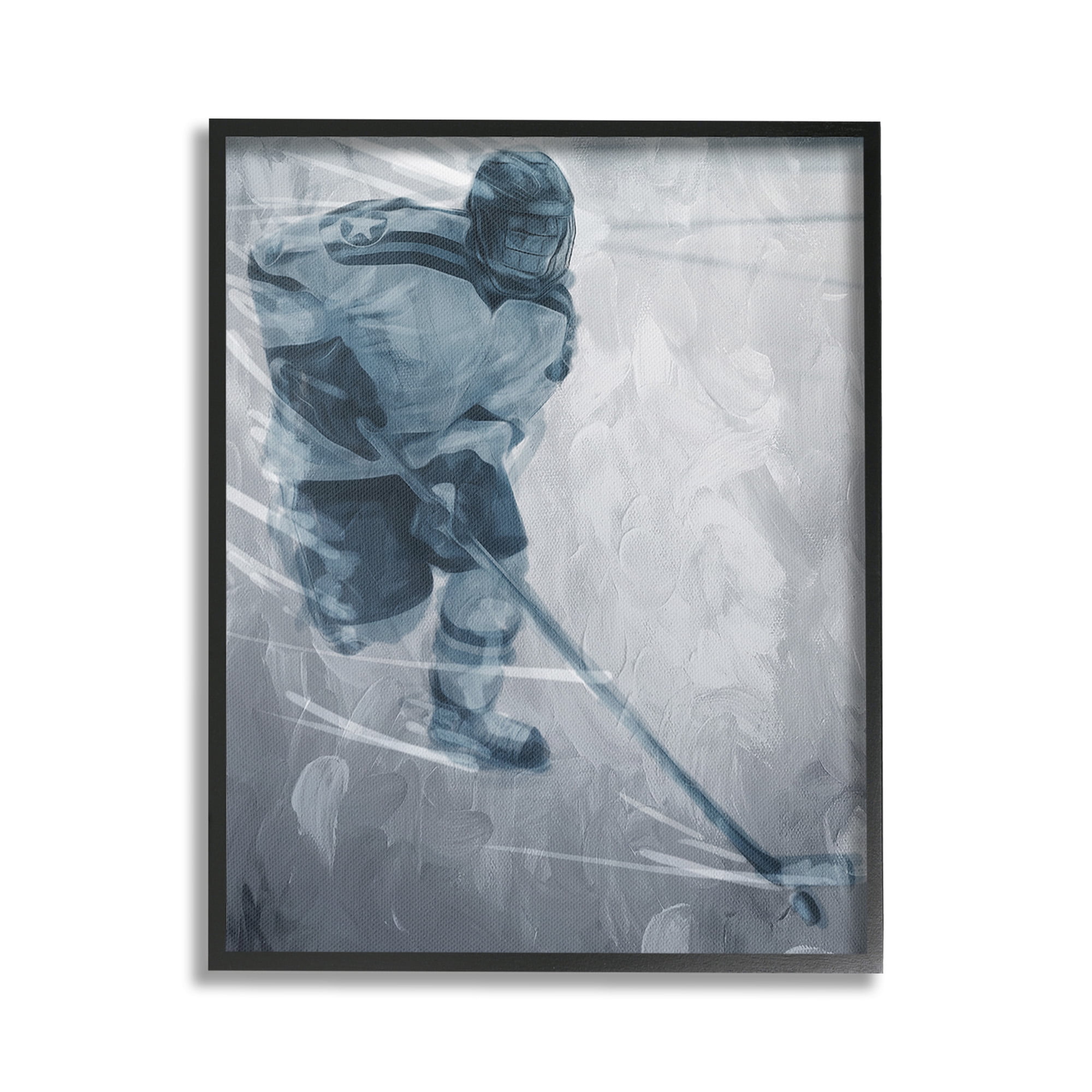 Stupell Industries Hockey Player on Ice Sports Painting Black Framed Art Print Wall Art, 24 x 30
