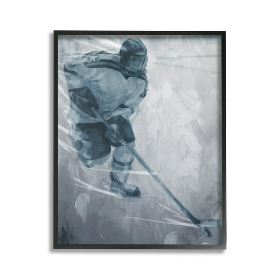 Stupell Industries Hockey Player on Ice Sports Painting Black Framed Art Print Wall Art, 24 x 30
