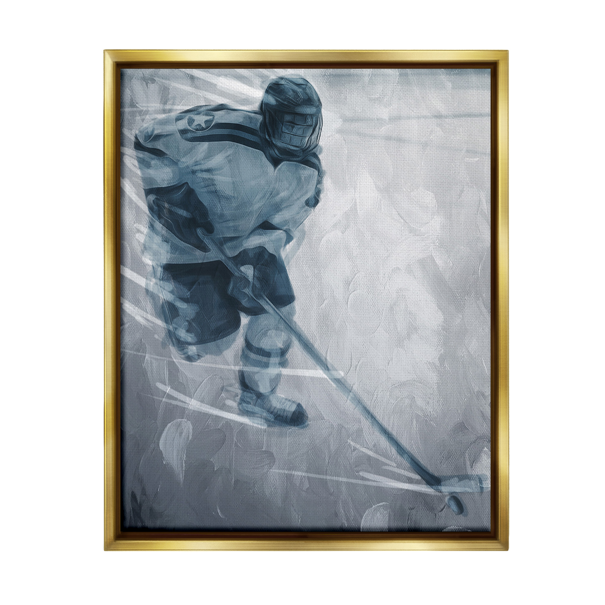 Stupell Industries Hockey Player on Ice Sports Painting Gold Floater Framed Canvas Art Print Wall Art, 17 x 21