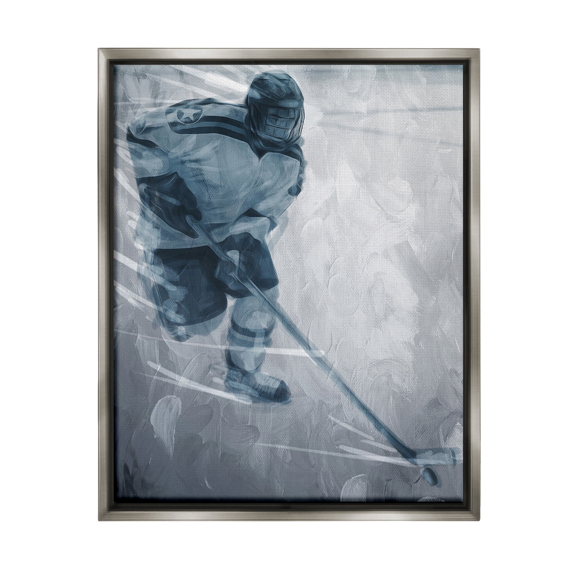 Stupell Industries Hockey Player on Ice Sports Painting Gray Floater Framed Canvas Art Print Wall Art, 25 x 31