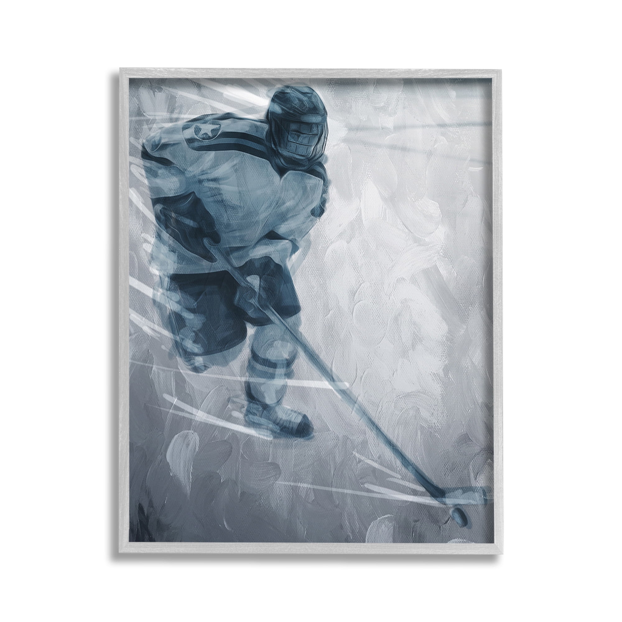 Stupell Industries Hockey Player on Ice Sports Painting Gray Framed Art Print Wall Art, 11 x 14