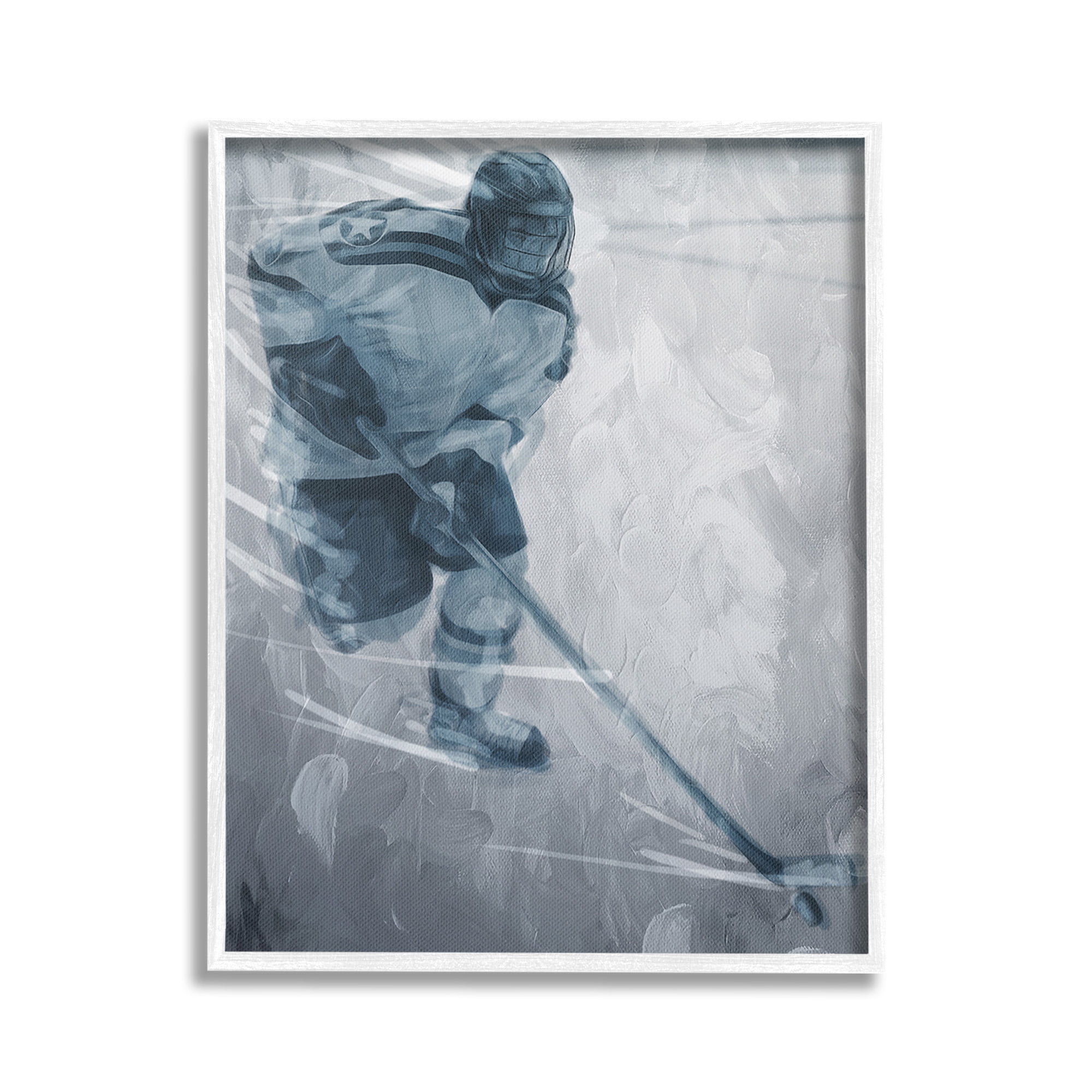 Stupell Industries Hockey Player on Ice Sports Painting White Framed Art Print Wall Art, 16 x 20