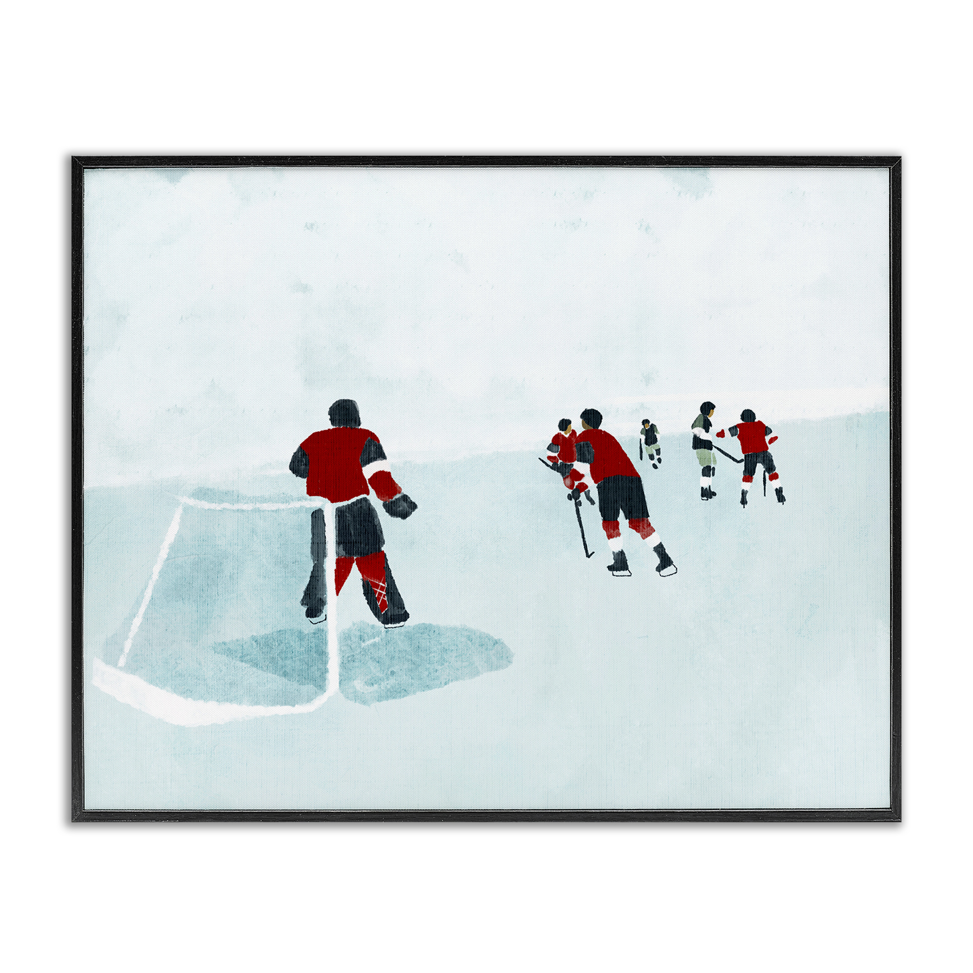 Stupell Industries Hockey Players on Ice Sports Painting Black Framed Art Print Wall Art, 20 x 16