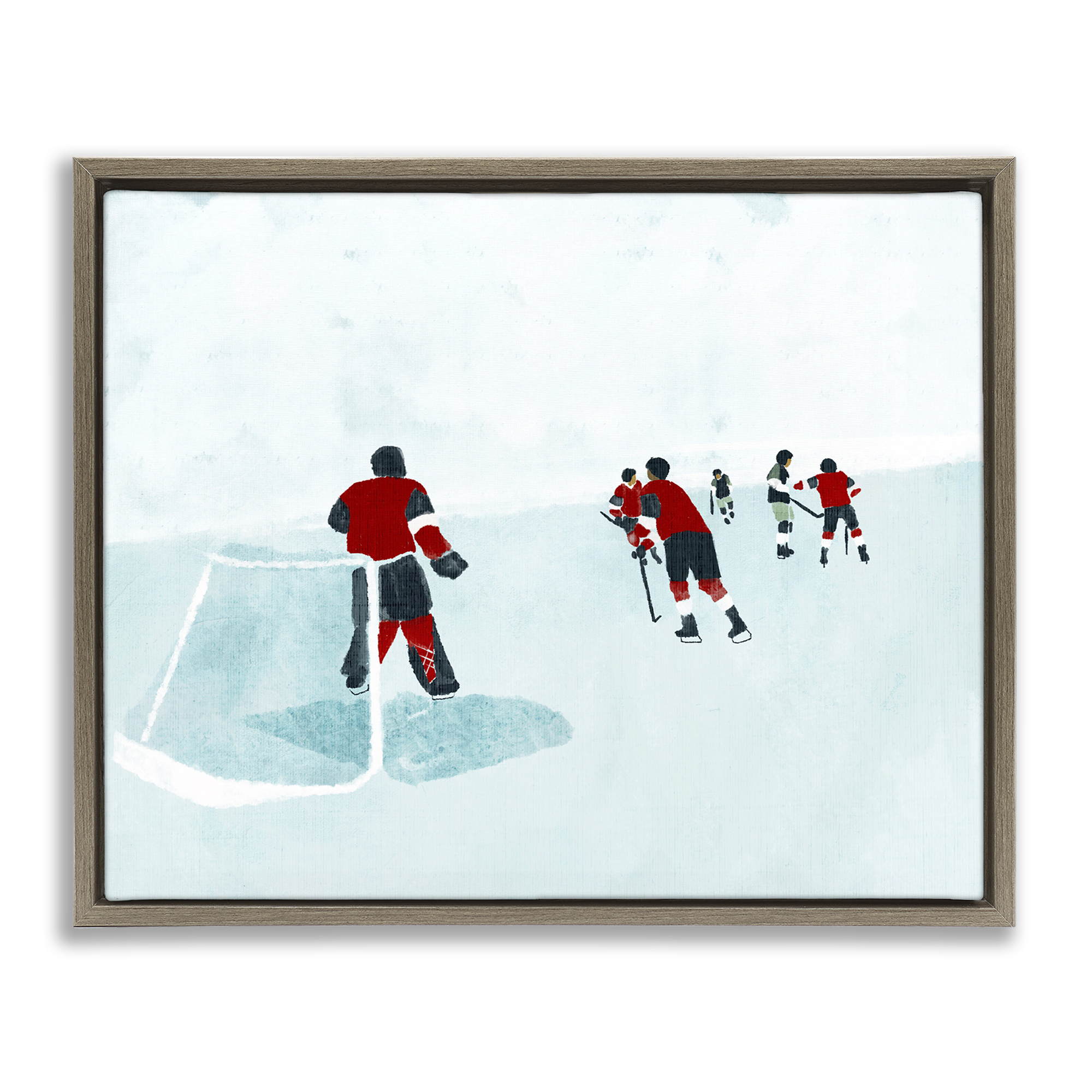 Stupell Industries Hockey Players on Ice Sports Painting Brown Floater Framed Canvas Art Print Wall Art, 31 x 25