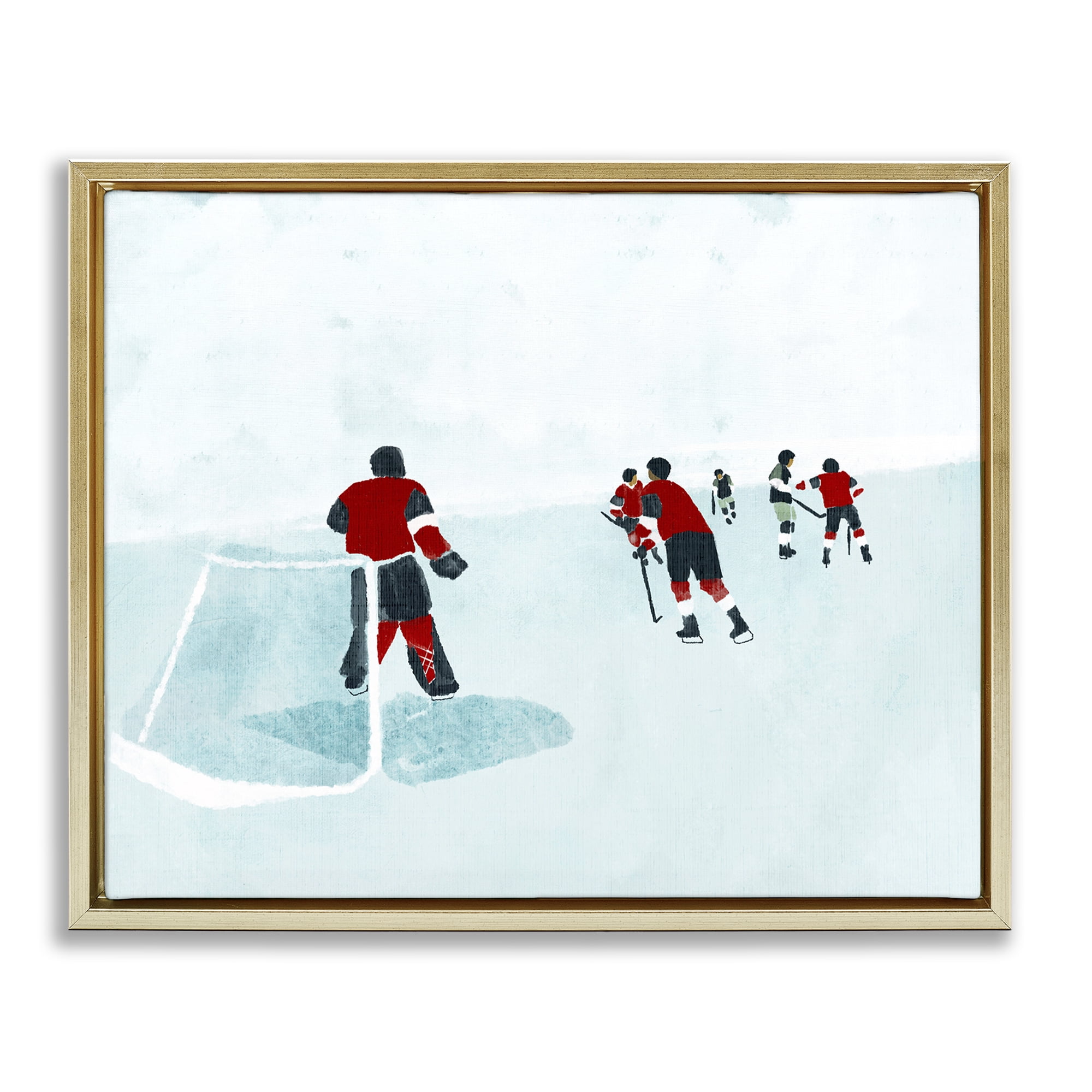 Stupell Industries Hockey Players on Ice Sports Painting Gold Floater Framed Canvas Art Print Wall Art, 21 x 17