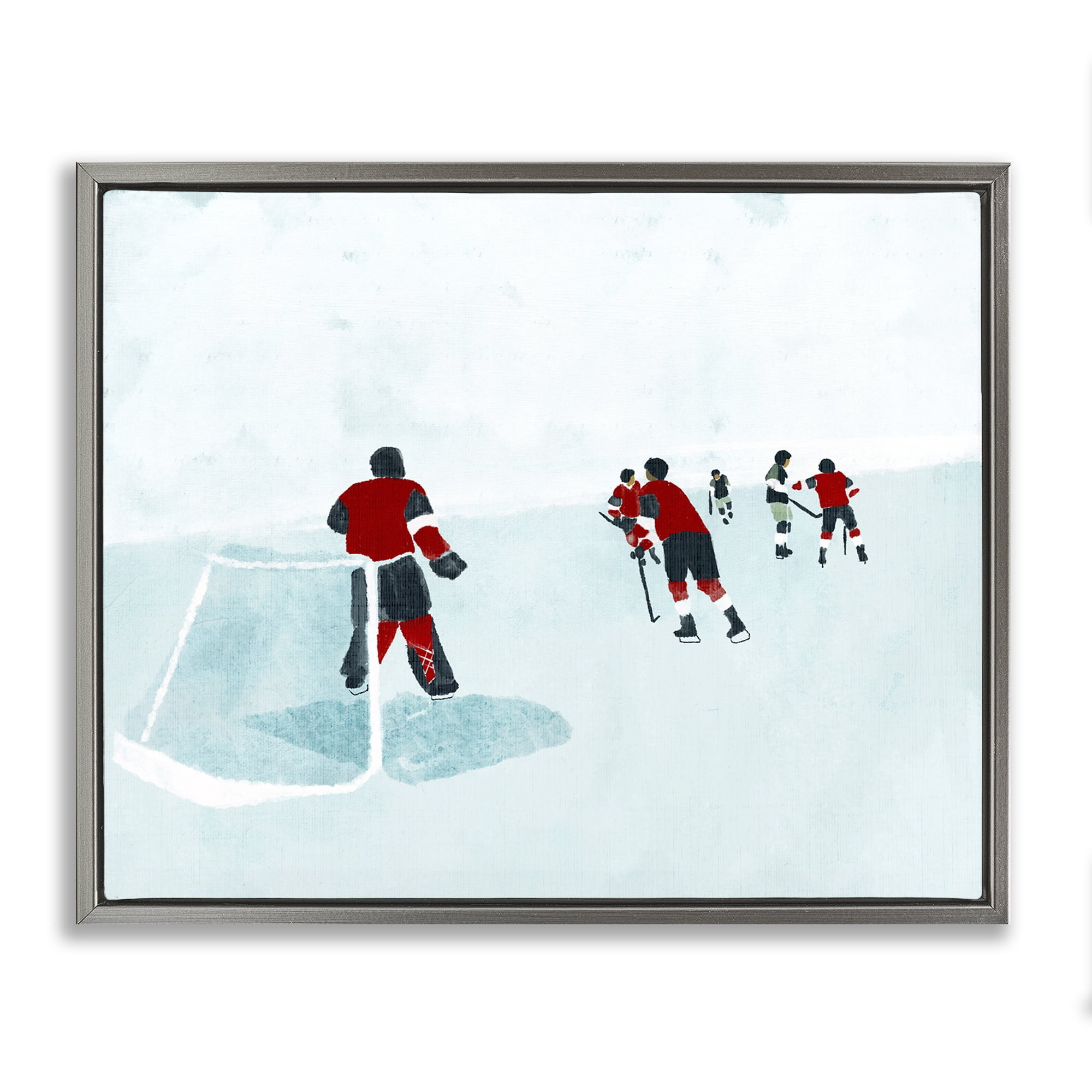 Stupell Industries Hockey Players on Ice Sports Painting Gray Floater Framed Canvas Art Print Wall Art, 31 x 25