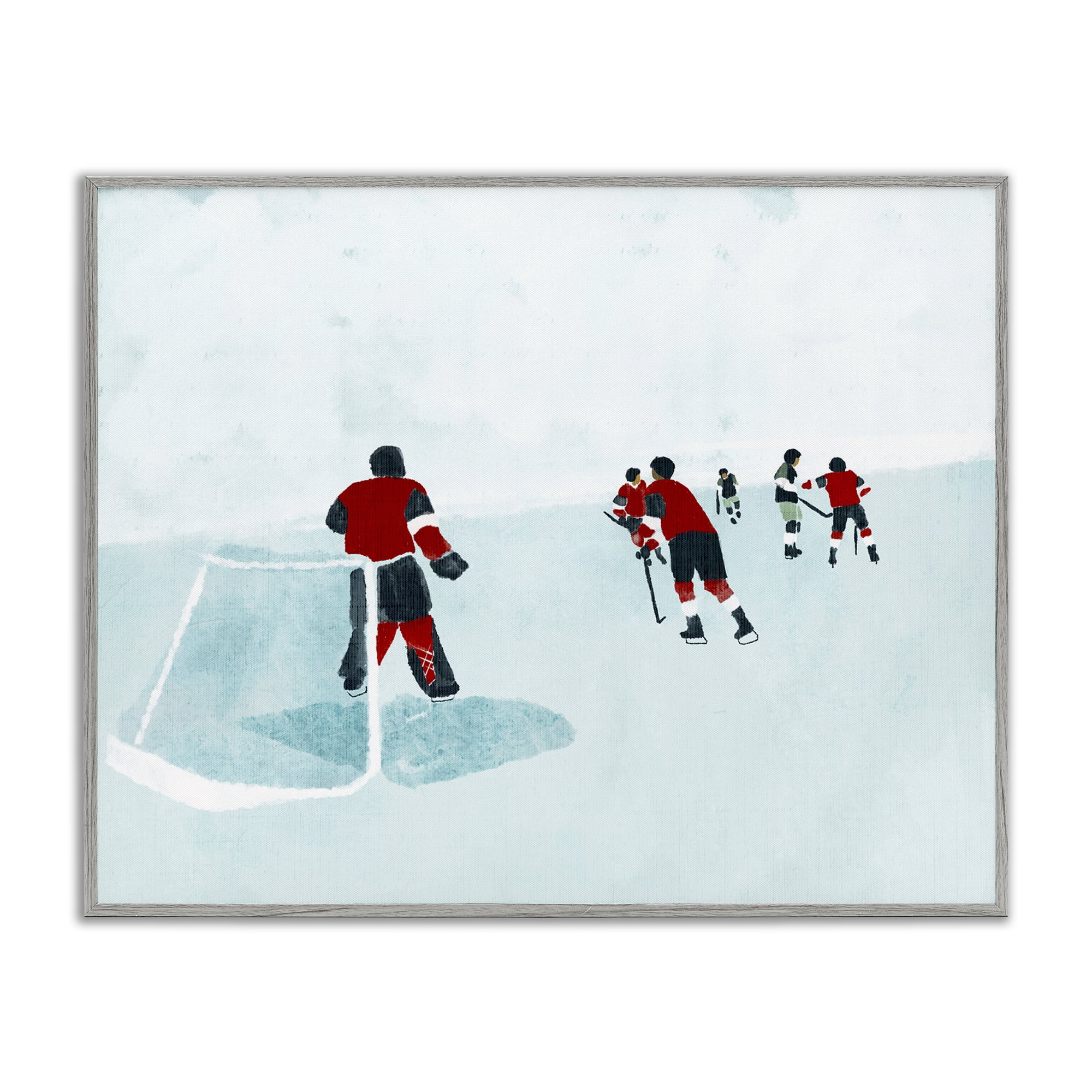 Stupell Industries Hockey Players on Ice Sports Painting Gray Framed Art Print Wall Art, 30 x 24