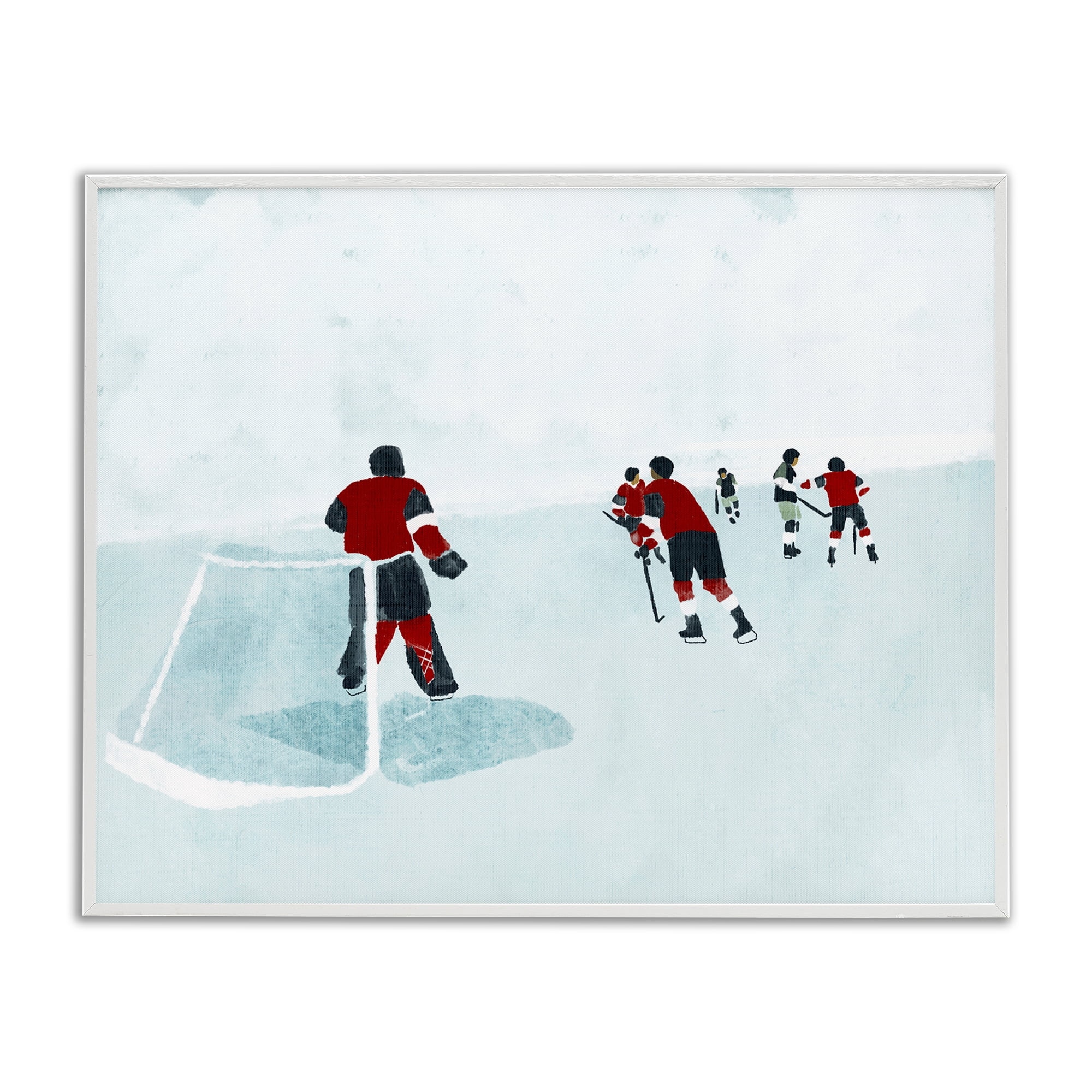 Stupell Industries Hockey Players on Ice Sports Painting White Framed Art Print Wall Art, 30 x 24