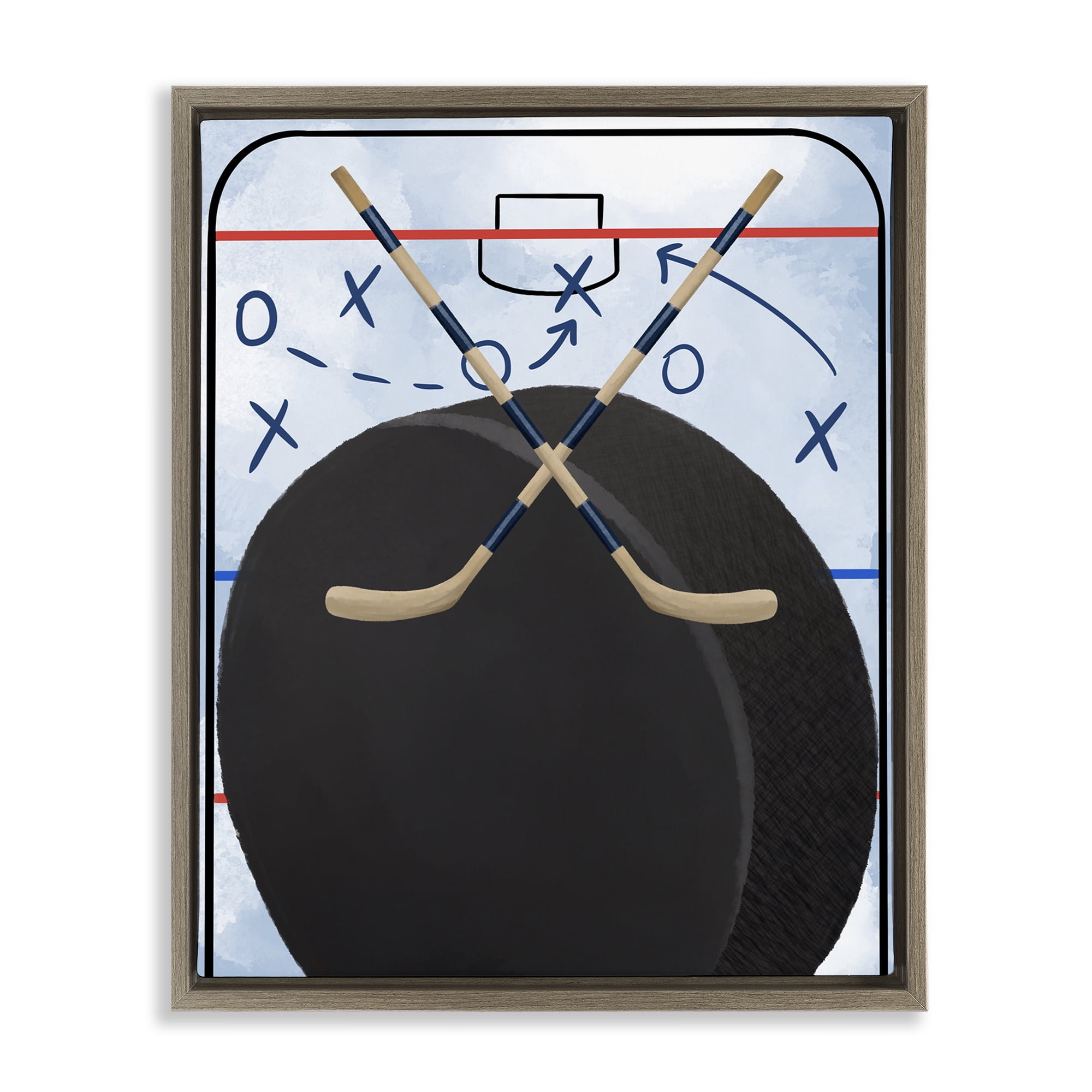 Stupell Industries Hockey Rink Tactics Brown Framed Floater Canvas Wall Art, design by Jennifer Stith