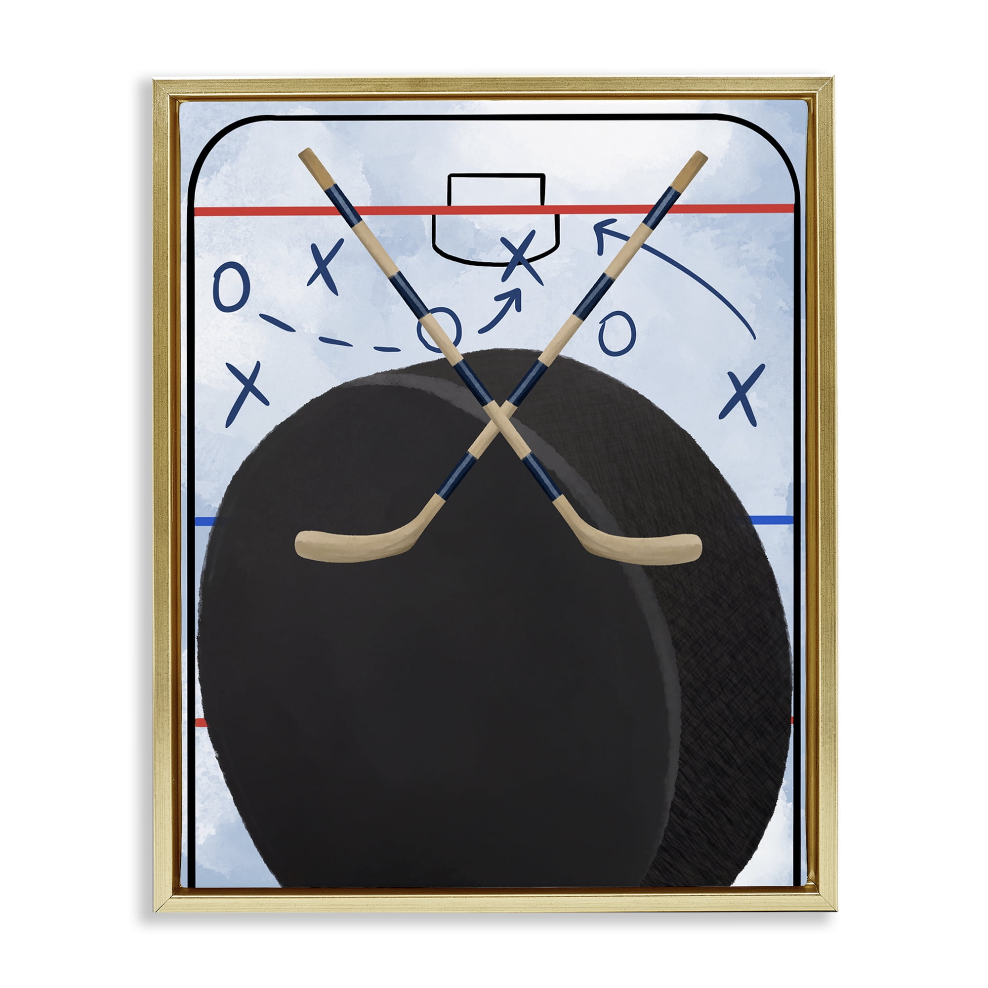 Stupell Industries Hockey Rink Tactics Gold Framed Floater Canvas Wall Art, design by Jennifer Stith