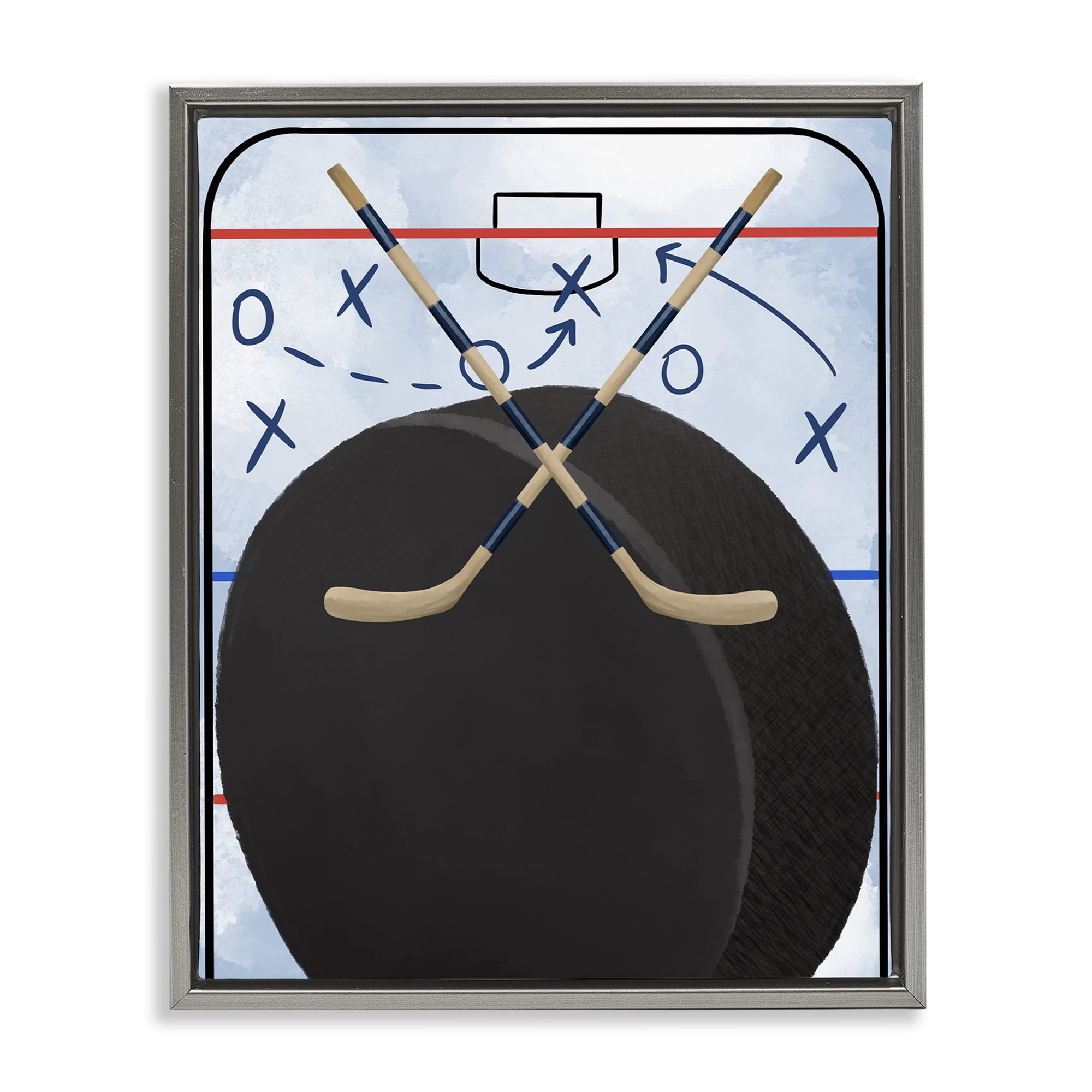 Stupell Industries Hockey Rink Tactics Gray Framed Floater Canvas Wall Art, design by Jennifer Stith
