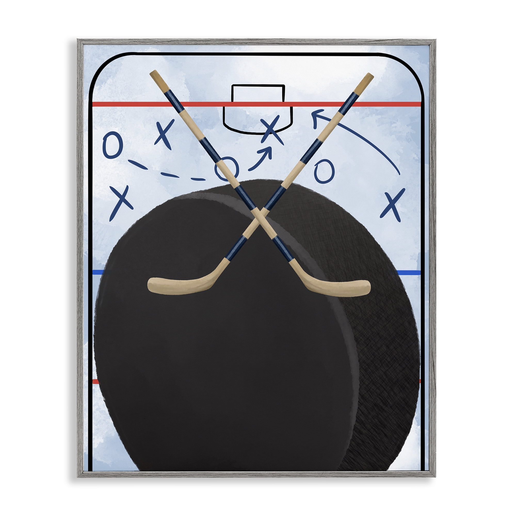 Stupell Industries Hockey Rink Tactics Gray Framed Giclee Art, design by Jennifer Stith