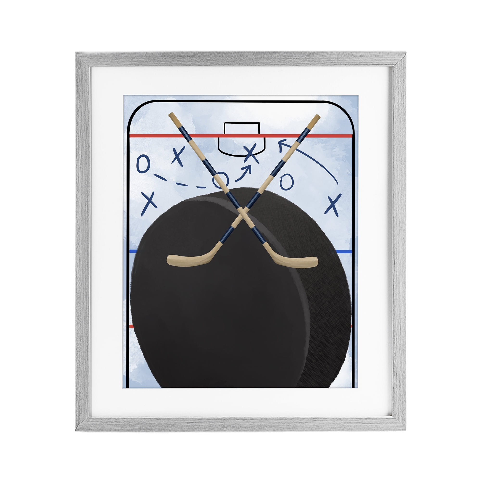 Stupell Industries Hockey Rink Tactics Gray Framed Print Under Glass, design by Jennifer Stith