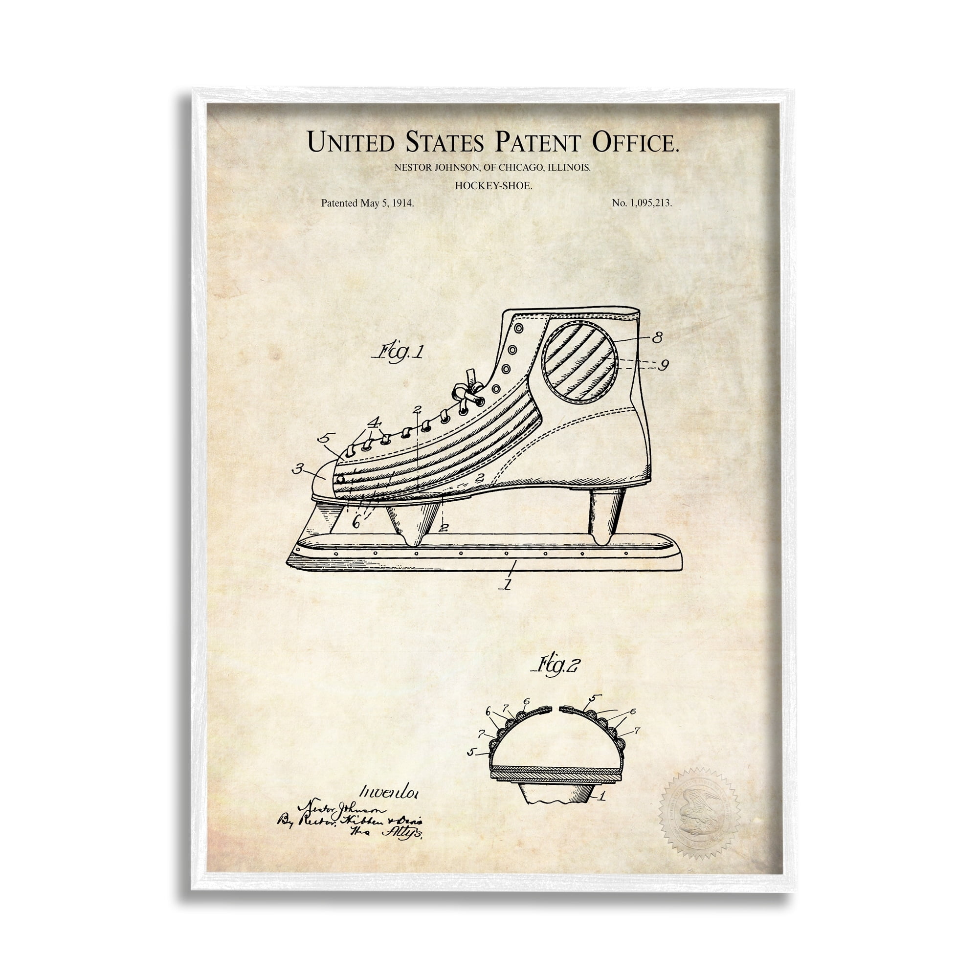 Stupell Industries Hockey Skate Shoe Labeled Diagram Patent Text Framed Wall Art, 24 x 30, Design by Karl Hronek