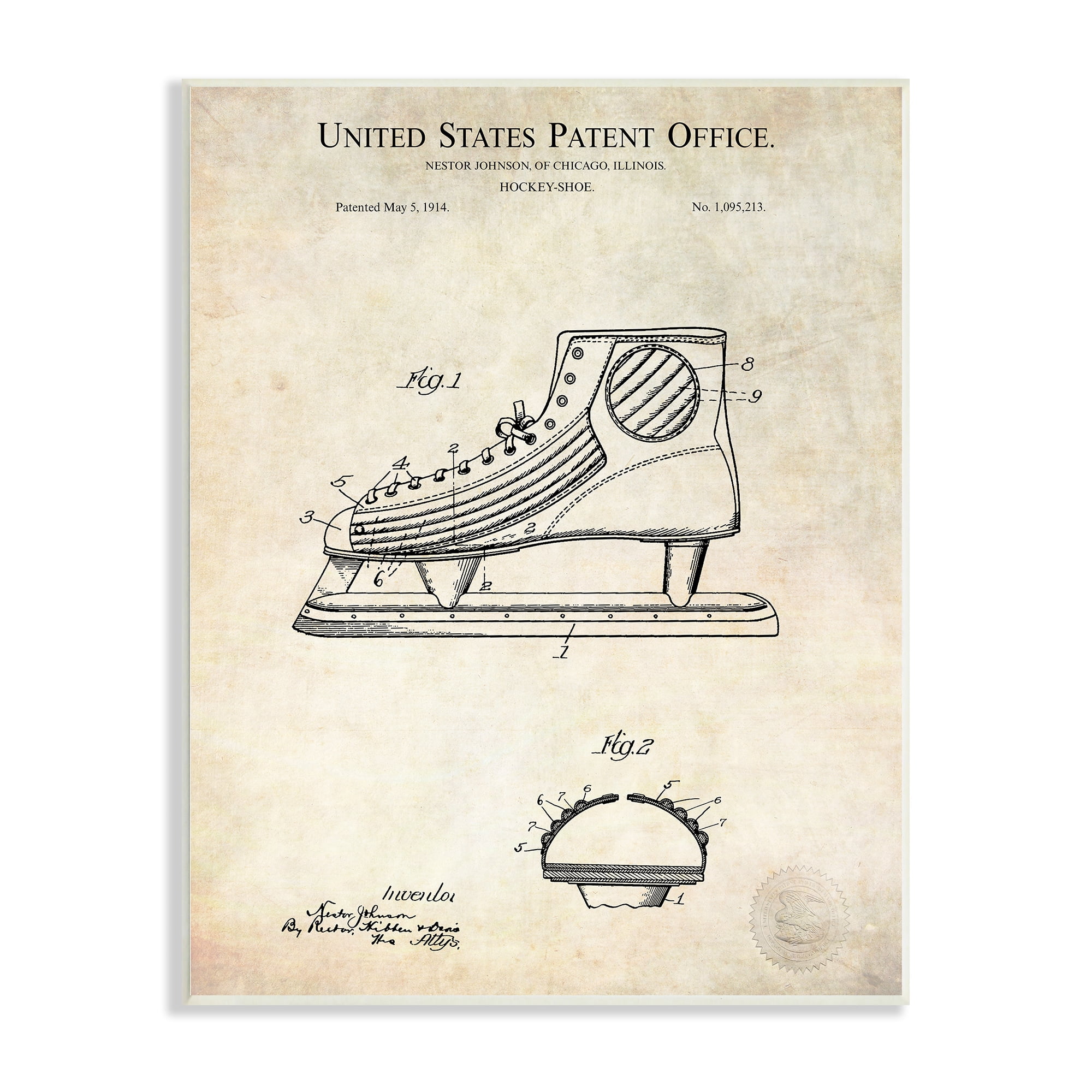 Stupell Industries Hockey Skate Shoe Labeled Diagram Patent Text Wood
