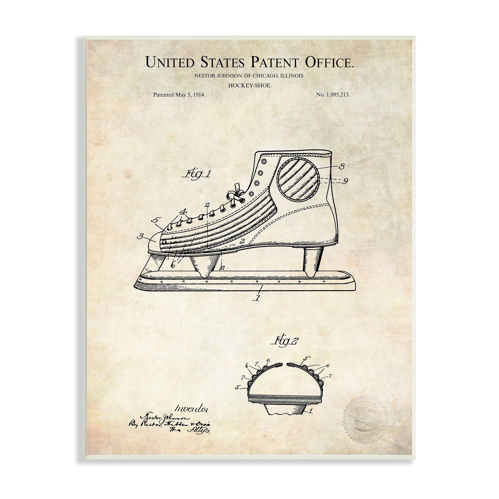 Stupell Industries Hockey Skate Shoe Labeled Diagram Patent Text Wood Wall Art, 13 x 19, Design by Karl Hronek