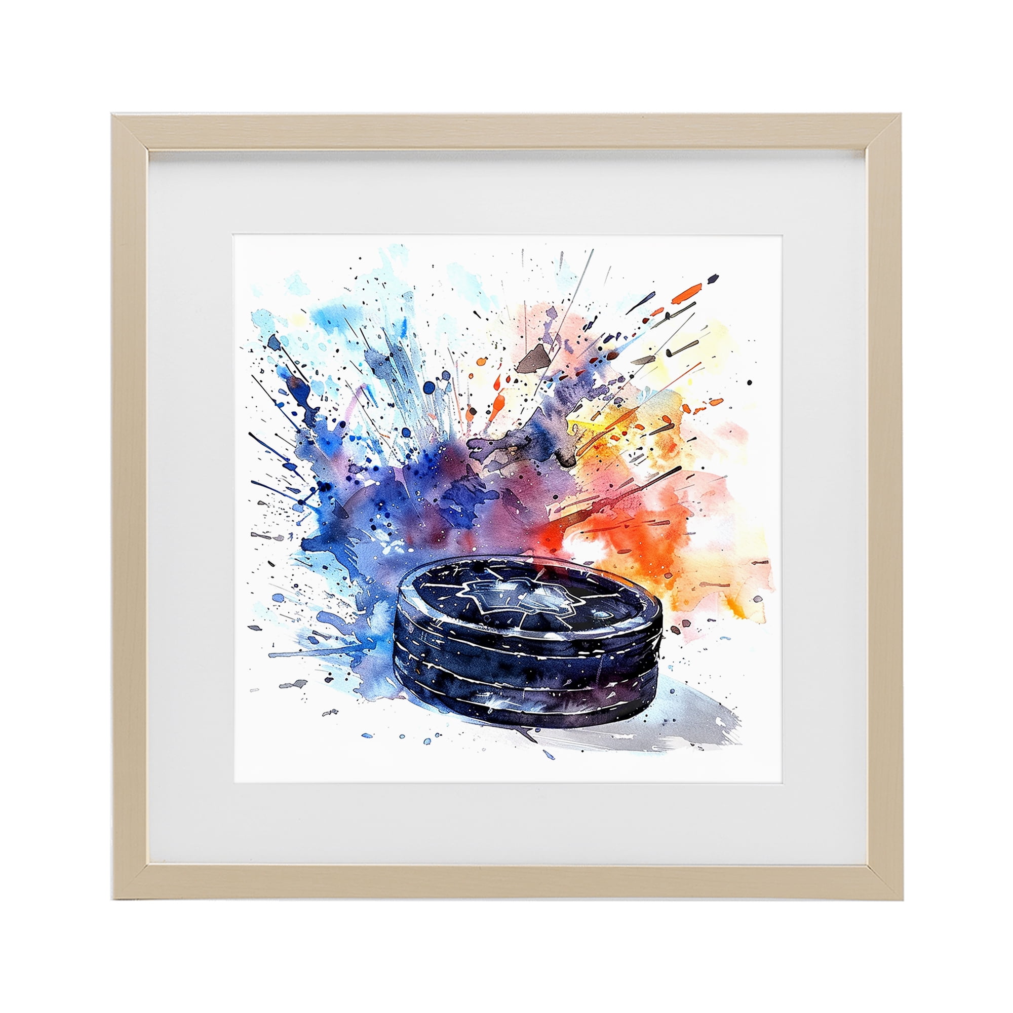 Stupell Industries Hockey Splash Watercolor Burst Birch Framed Print Under Glass, design by LSR Design Studio