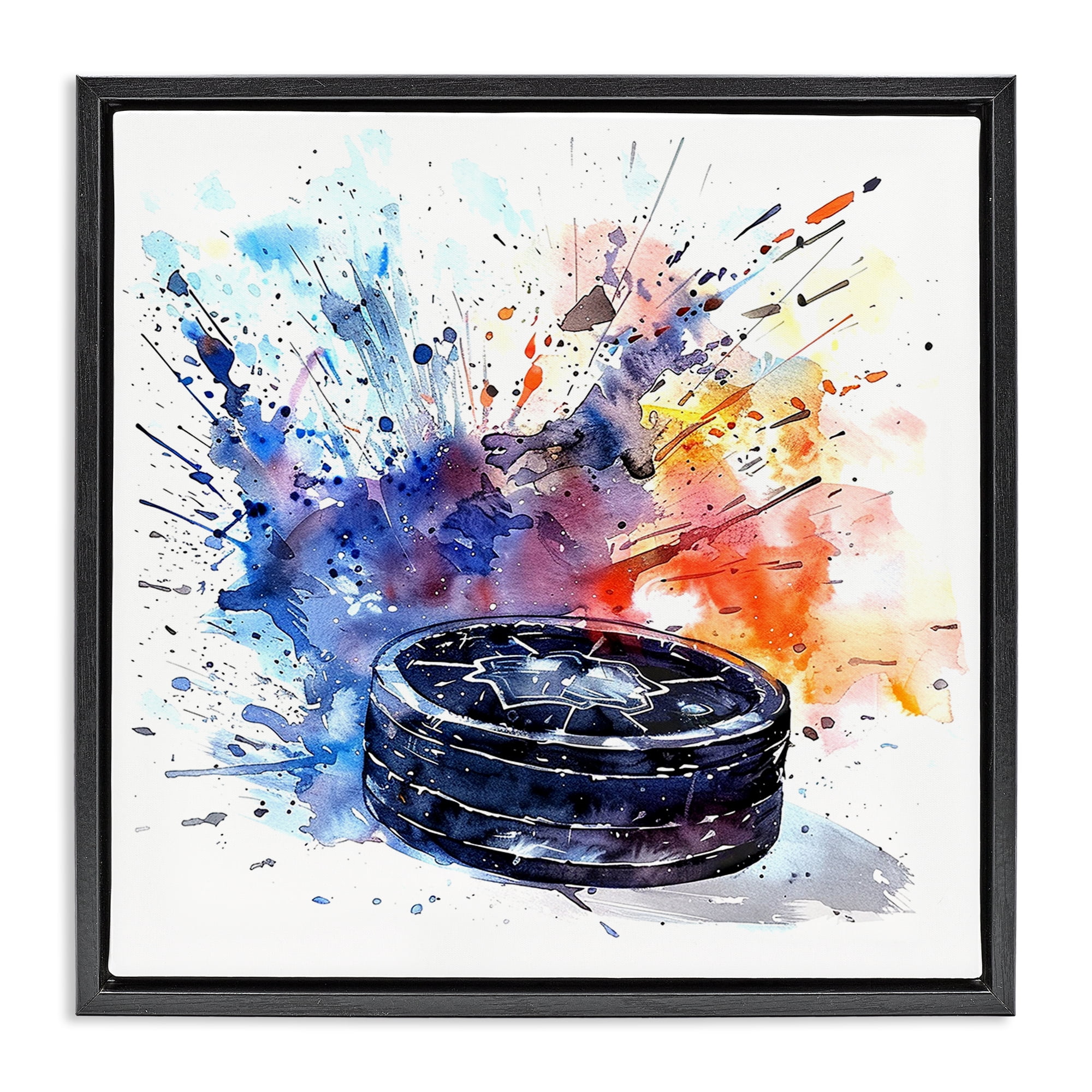 Stupell Industries Hockey Splash Watercolor Burst Black Framed Floater Canvas Wall Art, design by LSR Design Studio