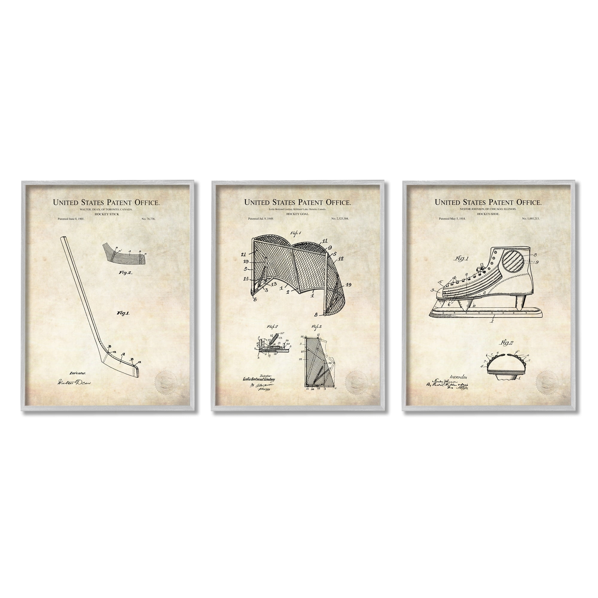 Stupell Industries Hockey Sports Patent Athletic Equipment Diagram Skates Net Framed Wall Art, 16 x 20, Design by Karl Hronek