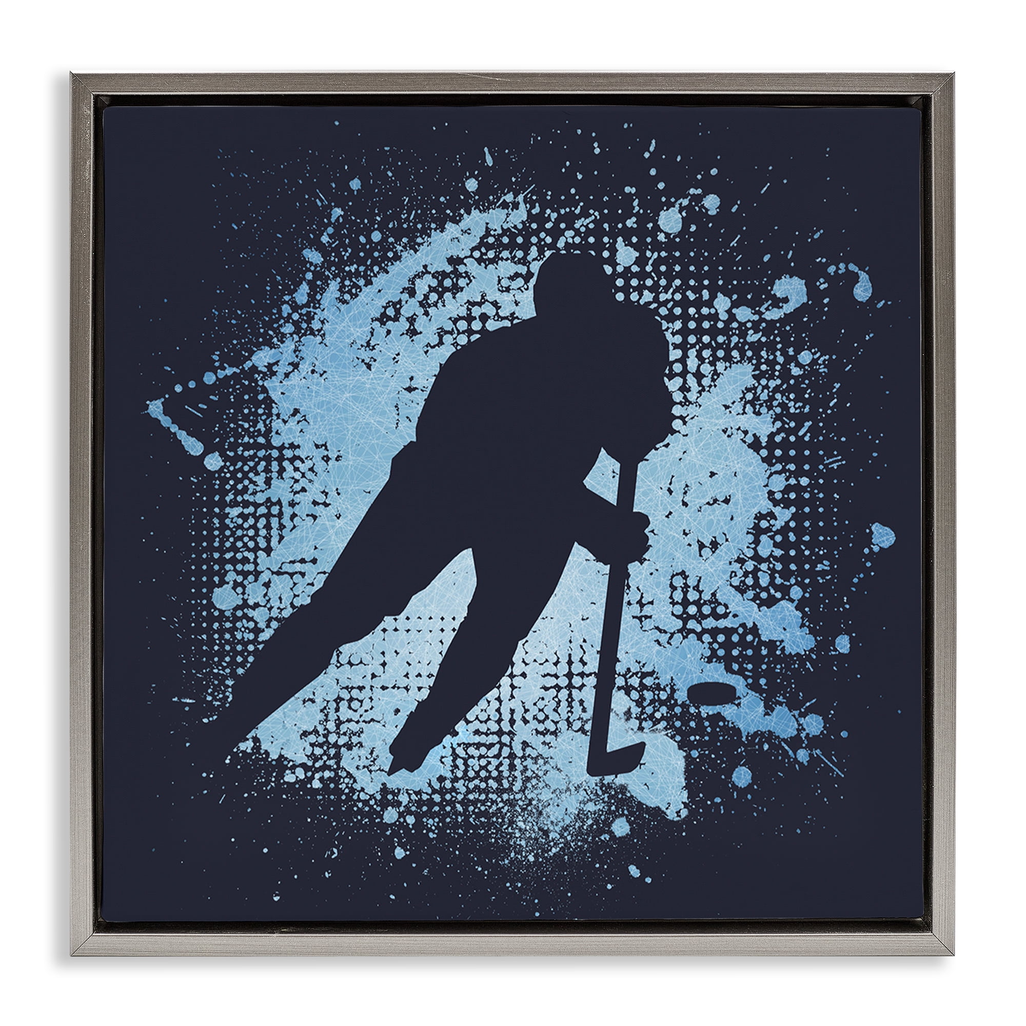 Stupell Industries Hockey Stance Blue Splash Sports Painting Gray Floater Framed Art Print Wall Art, 25 x 25