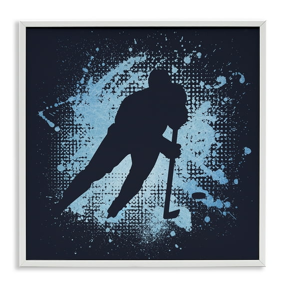 Stupell Industries Hockey Stance Blue Splash Sports Painting White Framed Art Print Wall Art, 12 x 12