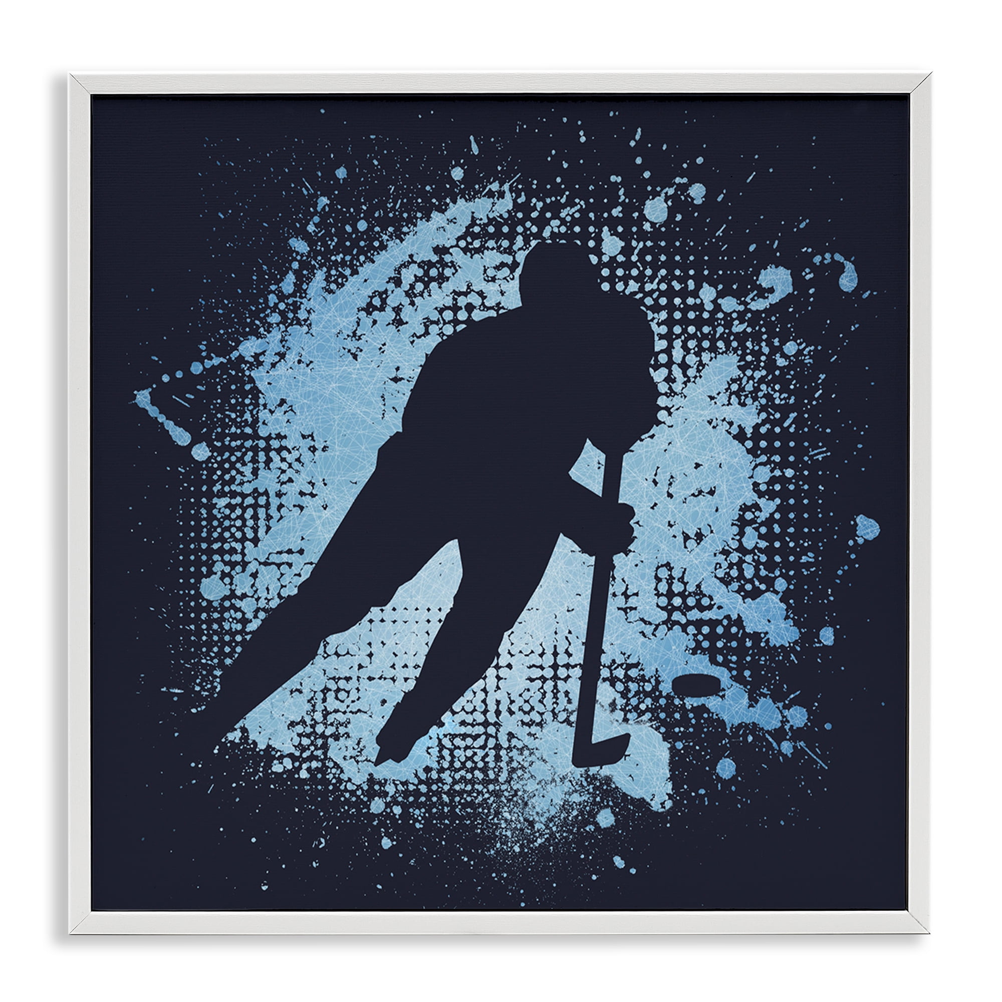 Stupell Industries Hockey Stance Blue Splash Sports Painting White Framed Art Print Wall Art, 17 x 17