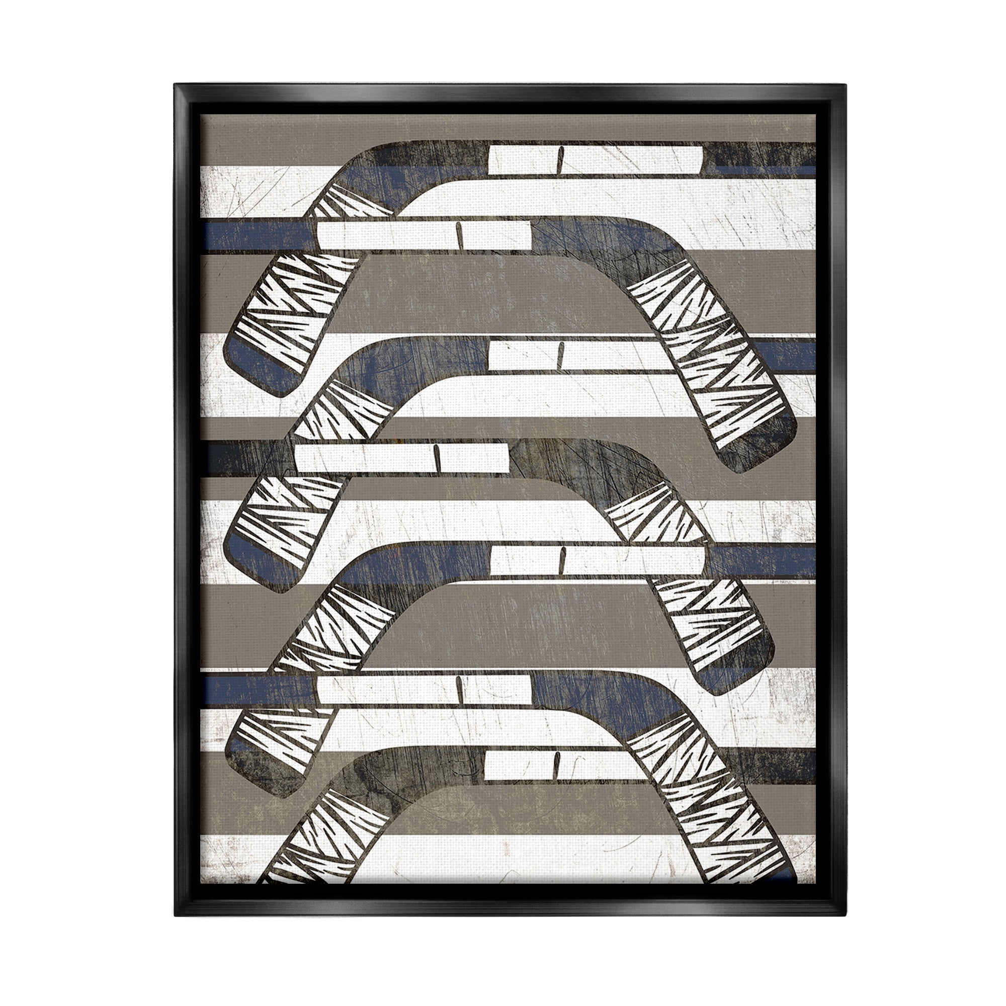 Stupell Industries Hockey Sticks Pattern Sports Painting Black Floater Framed Canvas Art Print Wall Art, 17 x 21