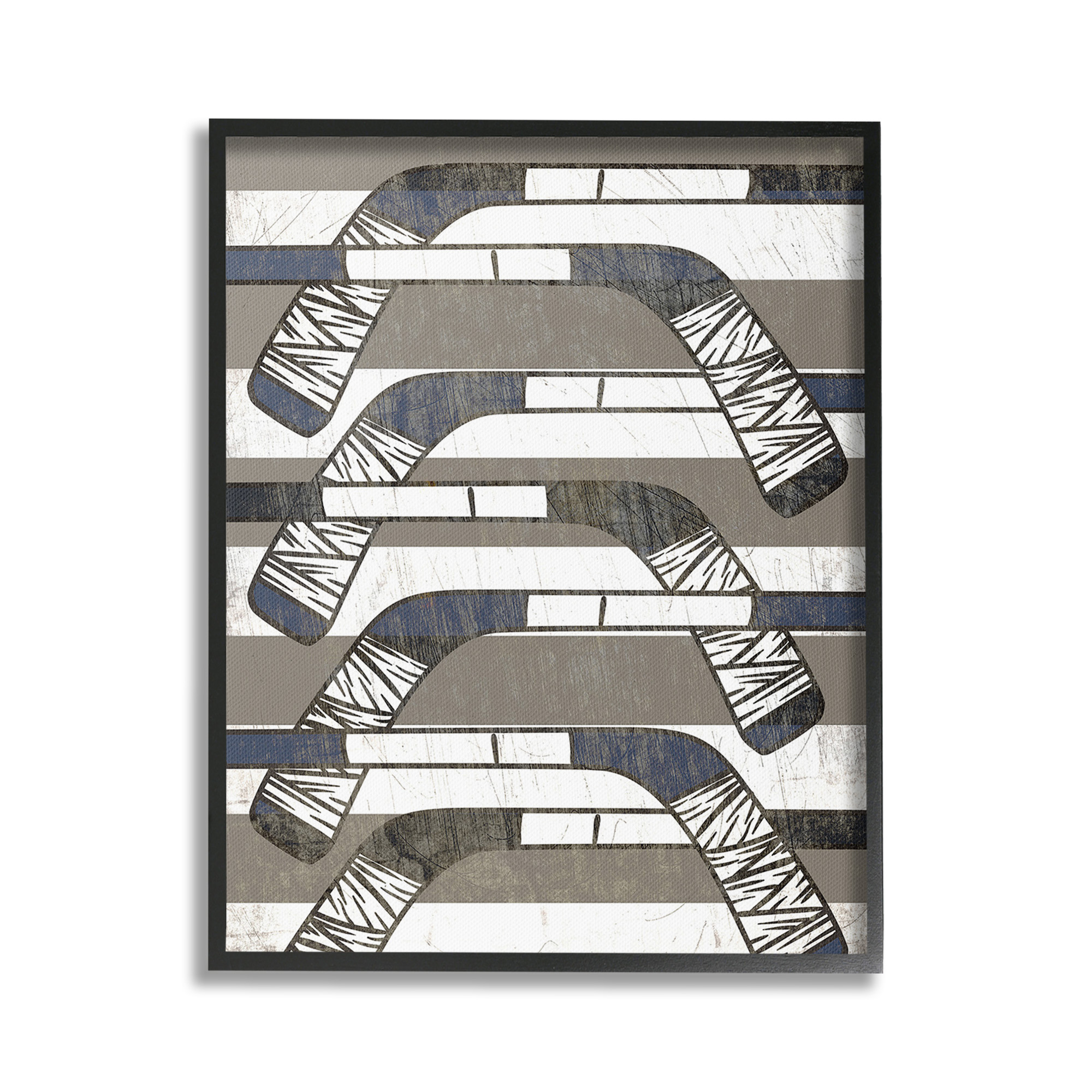Stupell Industries Hockey Sticks Pattern Sports Painting Black Framed Art Print Wall Art, 16 x 20