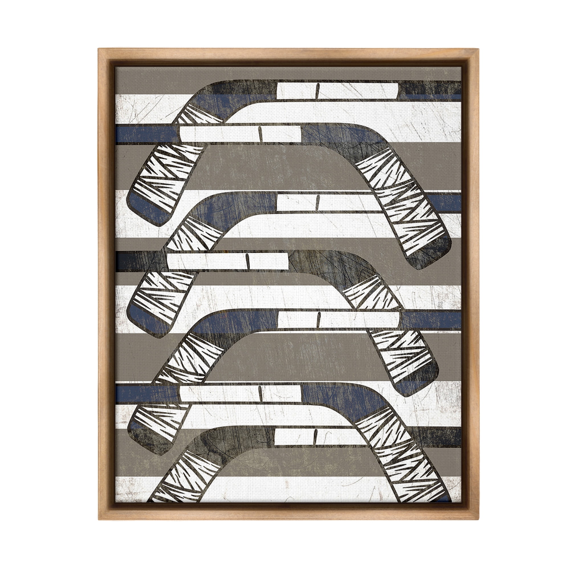 Stupell Industries Hockey Sticks Pattern Sports Painting Brown Floater Framed Canvas Art Print Wall Art, 25 x 31