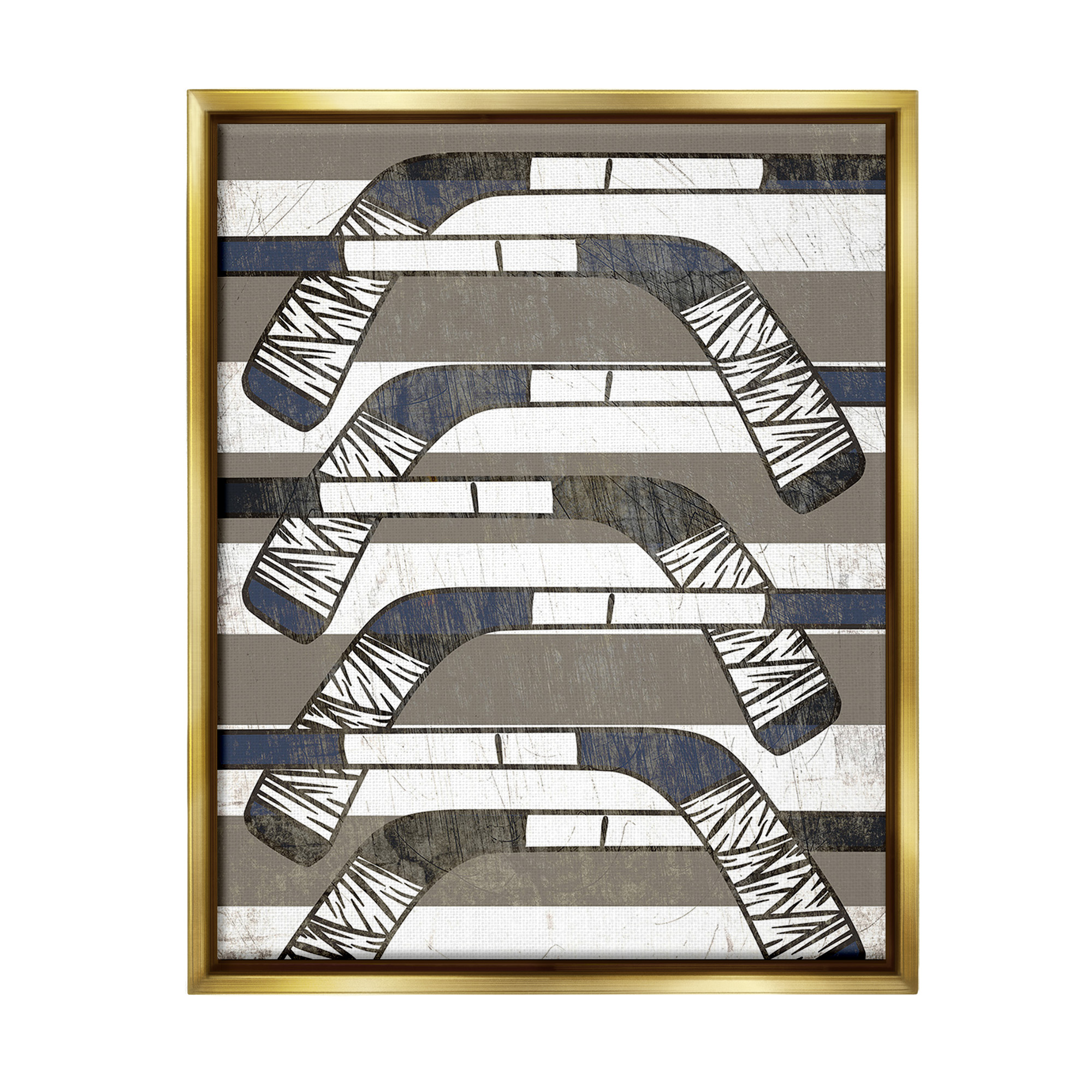 Stupell Industries Hockey Sticks Pattern Sports Painting Gold Floater Framed Canvas Art Print Wall Art, 17 x 21