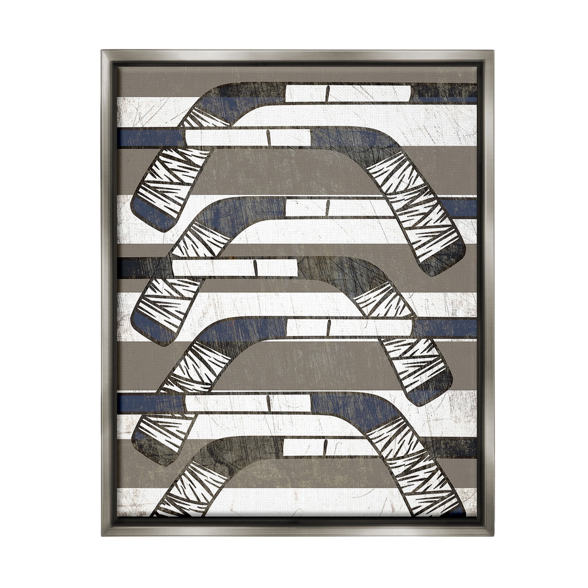 Stupell Industries Hockey Sticks Pattern Sports Painting Gray Floater Framed Canvas Art Print Wall Art, 17 x 21