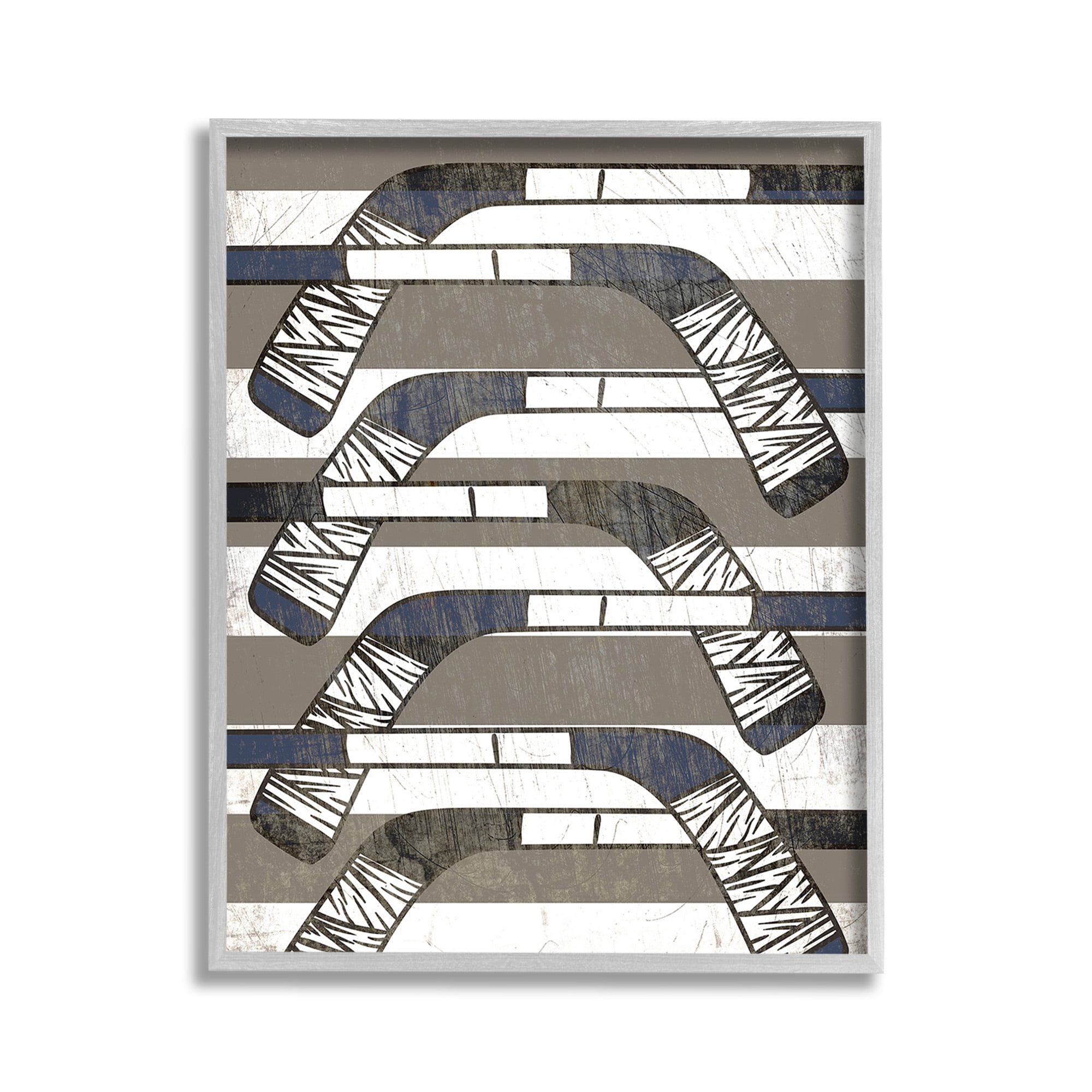 Stupell Industries Hockey Sticks Pattern Sports Painting Gray Framed Art Print Wall Art, 11 x 14