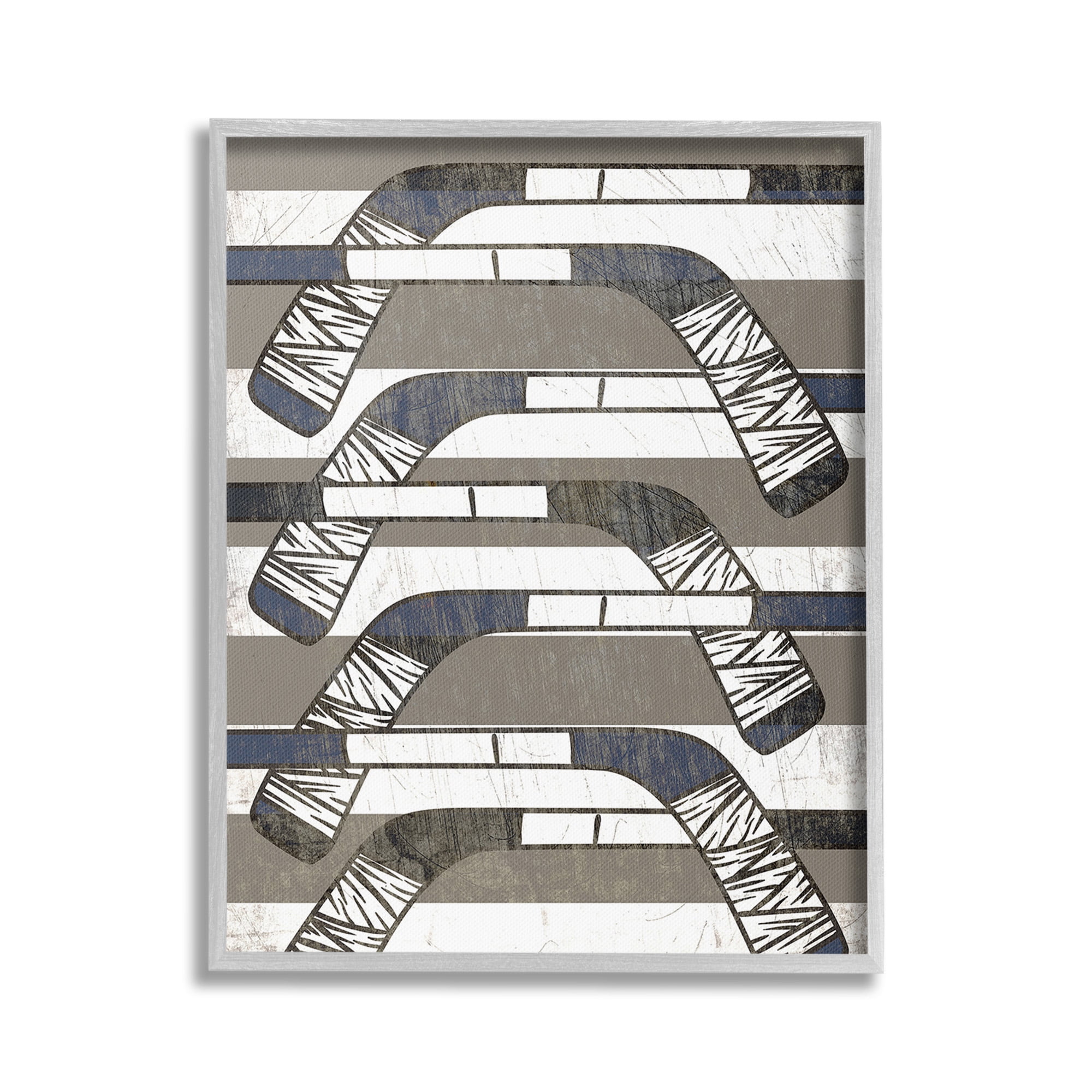 Stupell Industries Hockey Sticks Pattern Sports Painting Gray Framed Art Print Wall Art, 16 x 20