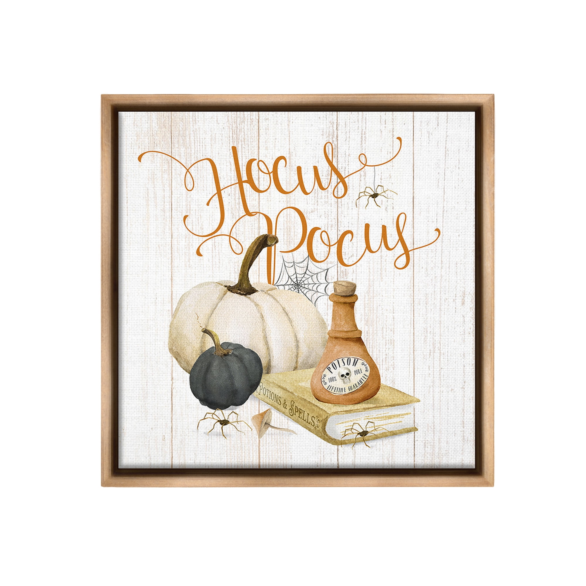 Stupell Industries Hocus Pocus Halloween Phrase Holiday Painting Brown Floater Framed Canvas Art Print Wall Art, 25 x 25