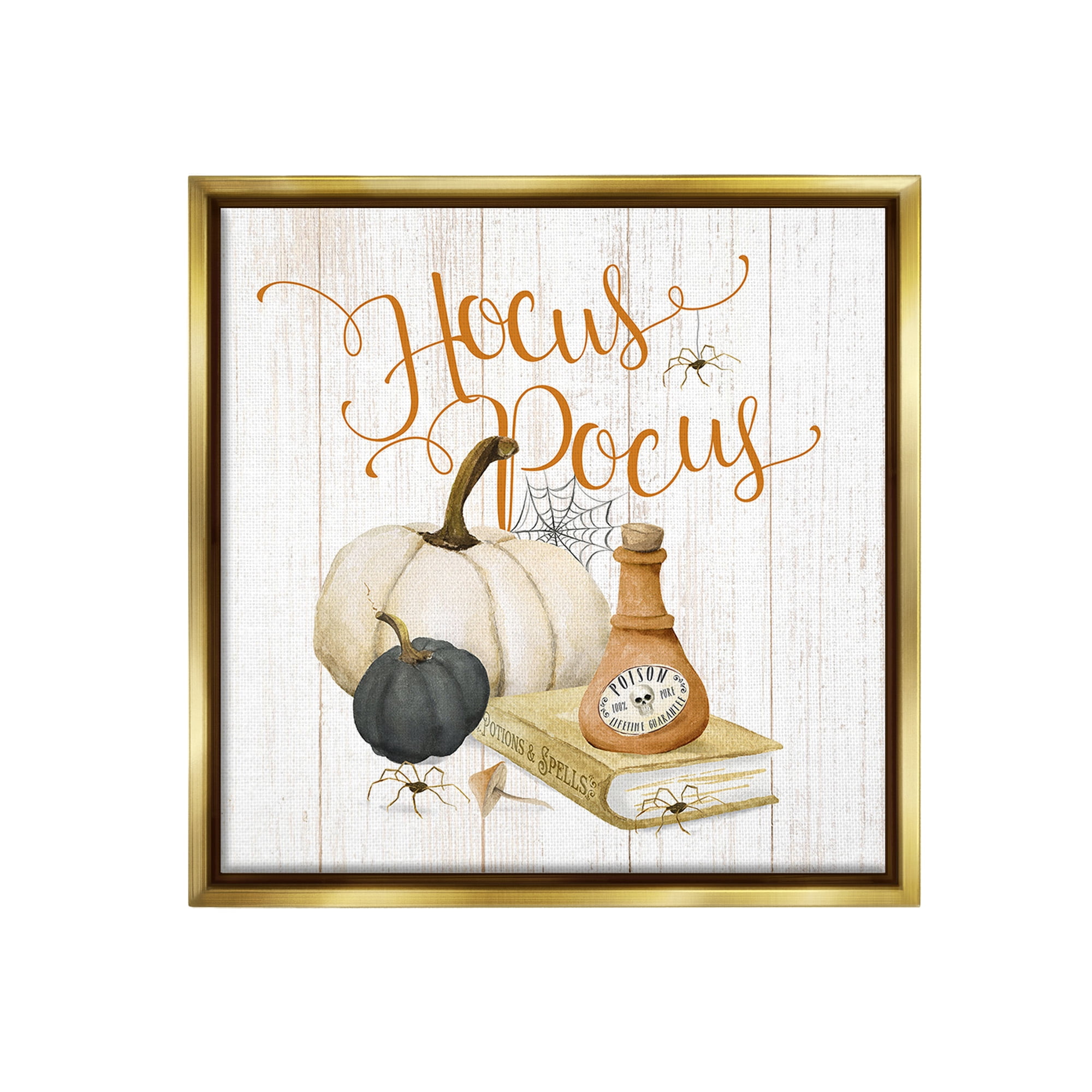 Stupell Industries Hocus Pocus Halloween Phrase Holiday Painting Gold Floater Framed Canvas Art Print Wall Art, 18 x 18
