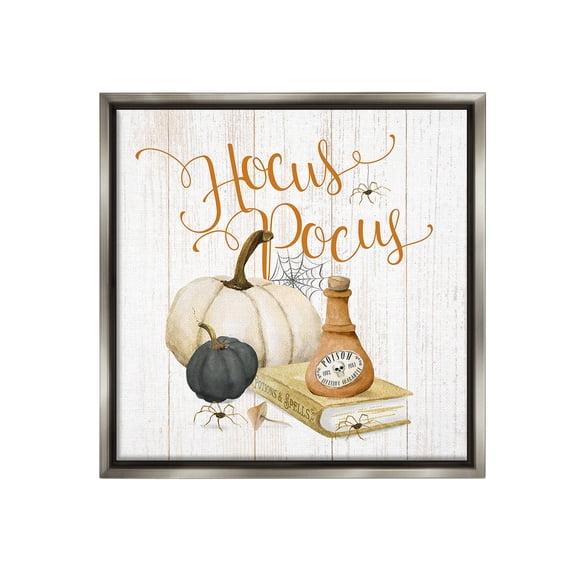 Stupell Industries Hocus Pocus Halloween Phrase Holiday Painting Gray Floater Framed Canvas Art Print Wall Art, 25 x 25