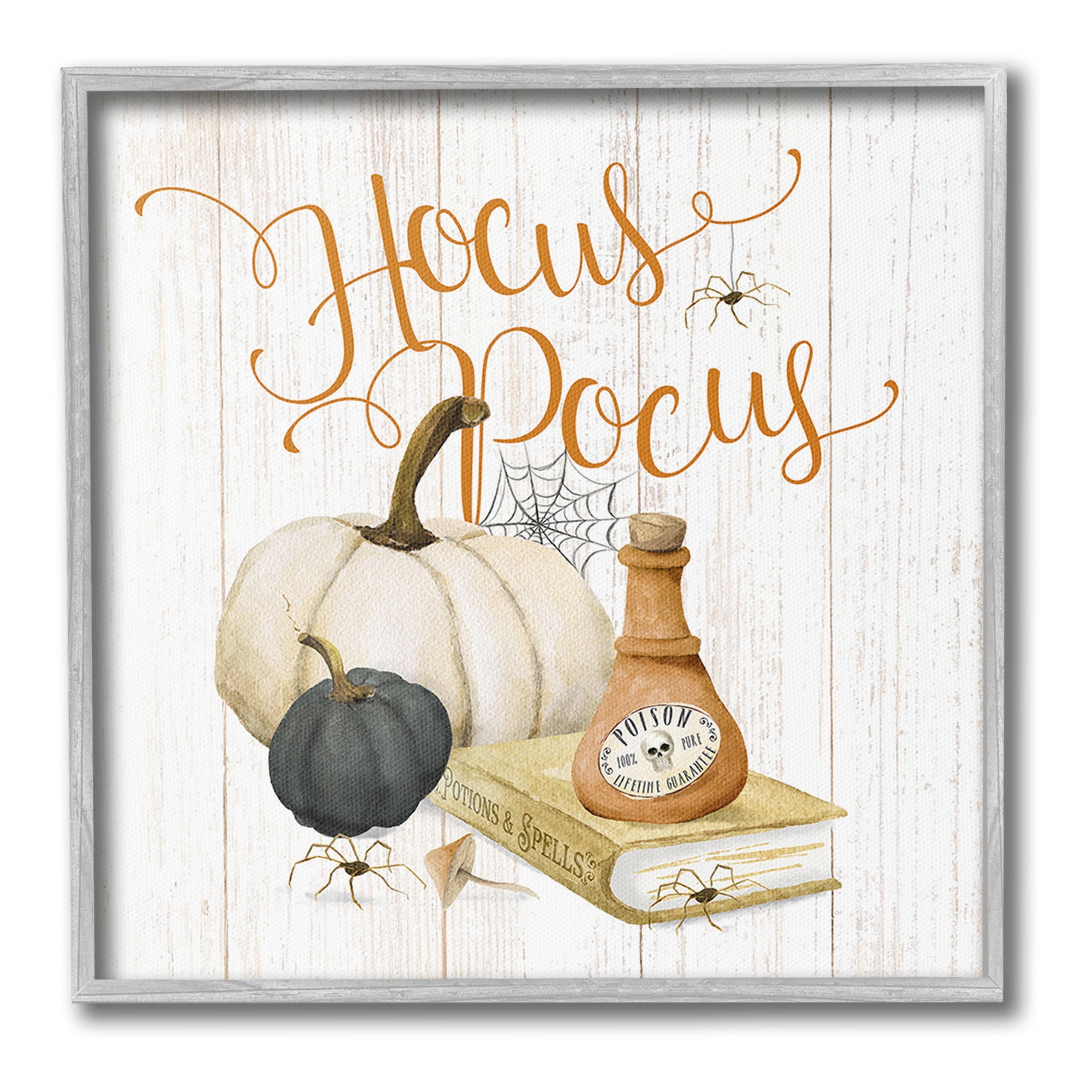 Stupell Industries Hocus Pocus Halloween Phrase Holiday Painting Gray Framed Art Print Wall Art, 24 x 24