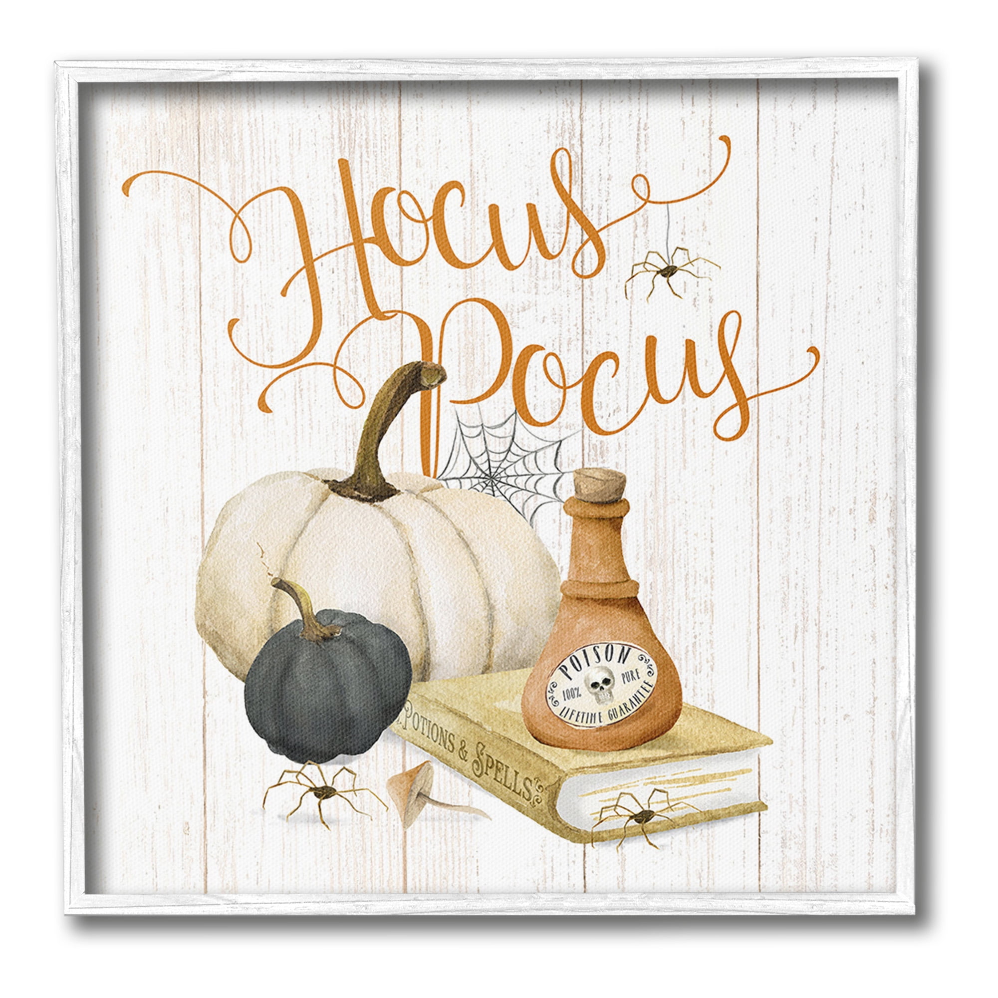 Stupell Industries Hocus Pocus Halloween Phrase Holiday Painting White Framed Art Print Wall Art, 12 x 12