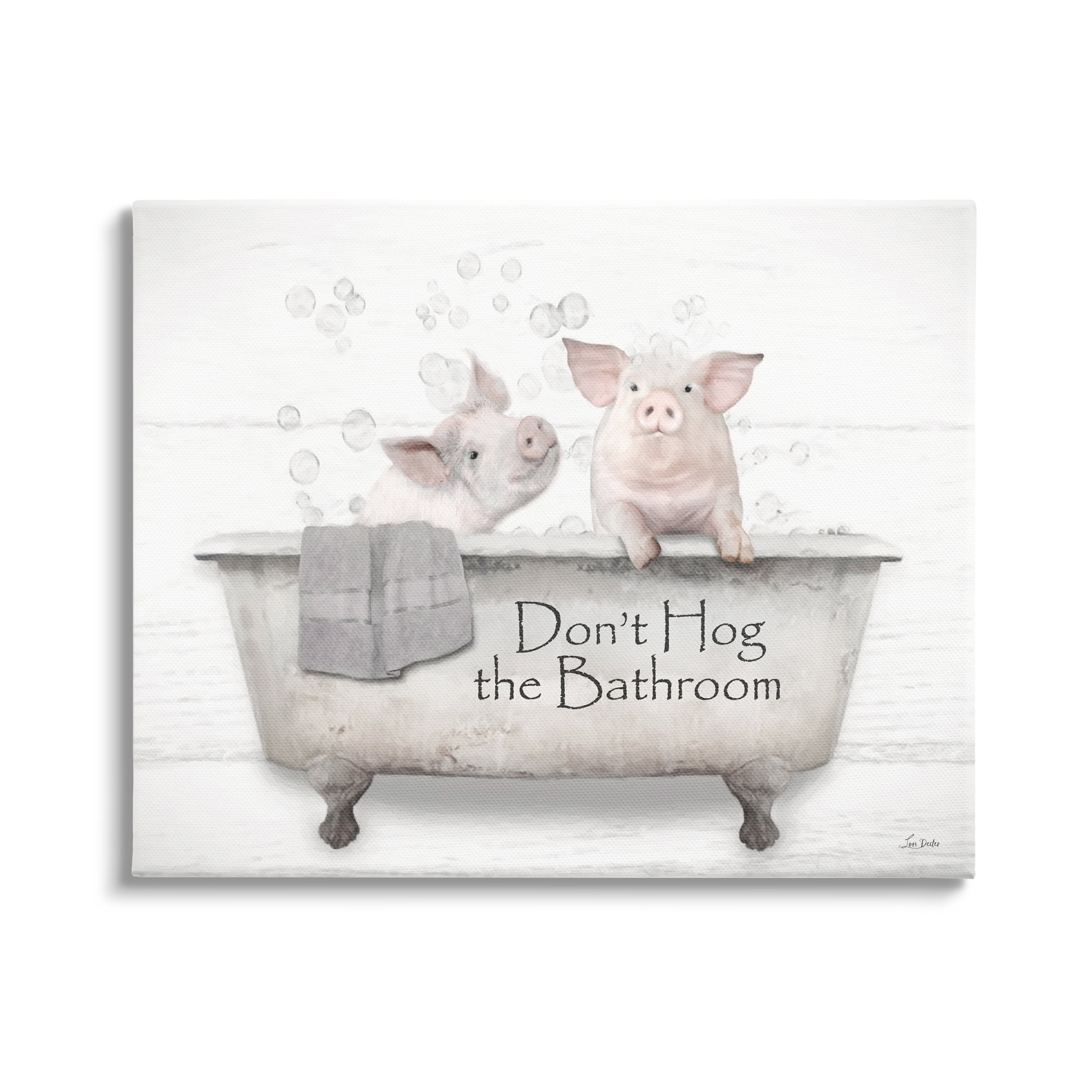 Stupell Industries Hog Bathroom Pigs Animals & Insects Painting Gallery Wrapped Canvas Art Print Wall Art, 40 x 30