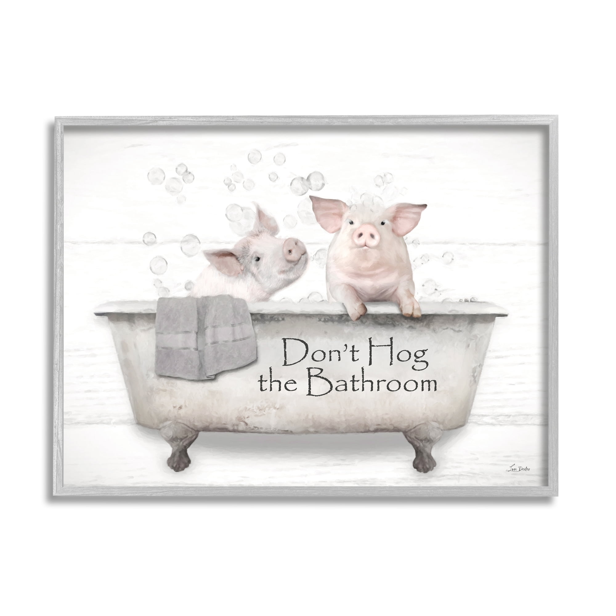 Stupell Industries Hog Bathroom Pigs Animals & Insects Painting Gray Framed Art Print Wall Art, 30 x 24