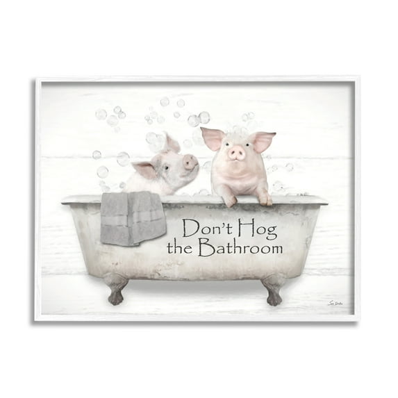 Stupell Industries Hog Bathroom Pigs Animals & Insects Painting White Framed Art Print Wall Art, 14 x 11