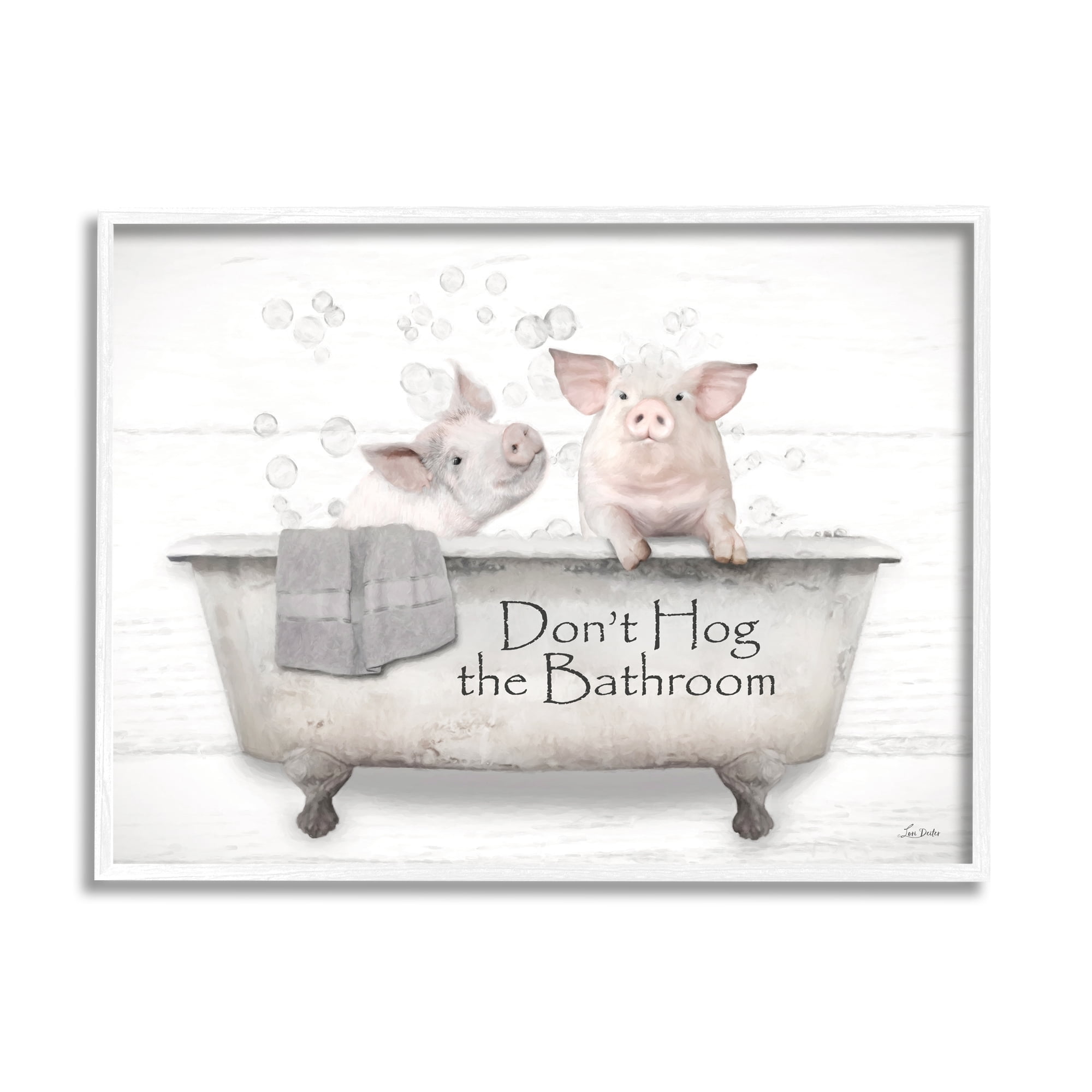 Stupell Industries Hog Bathroom Pigs Animals & Insects Painting White Framed Art Print Wall Art, 20 x 16
