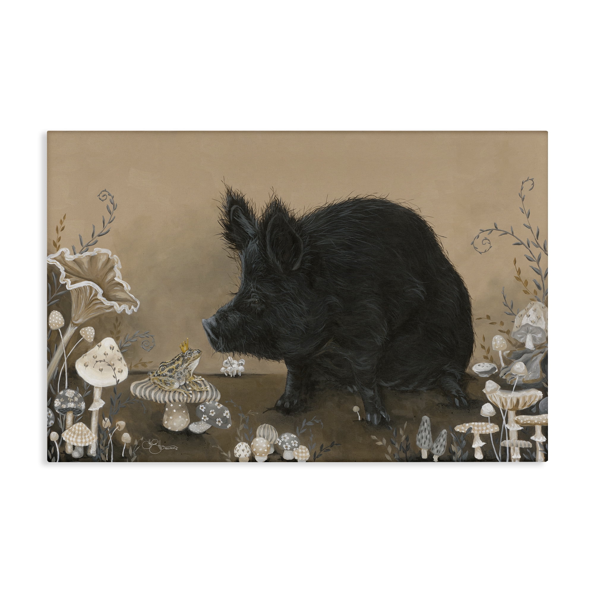 Stupell Industries Hog & Frog with Mushrooms Animals & Insects Painting Gallery Wrapped Canvas Art Print Wall Art, 30 x 20
